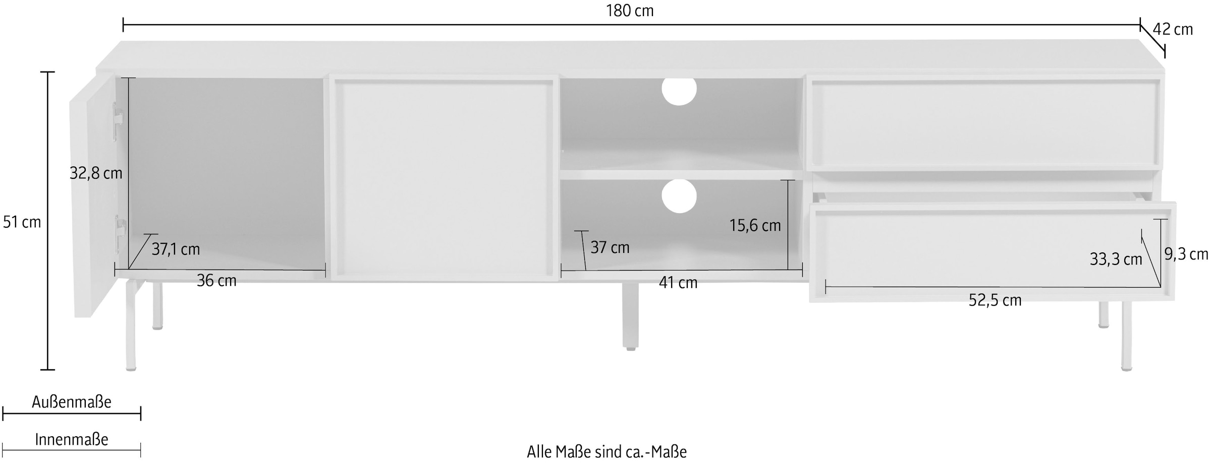 WOOOD Lowboard »Tours mit Melamin-MDF und Kabelöffnung« Tragkraft Deckplatte 80 kg, kratz- und hitzebeständige Oberfläche