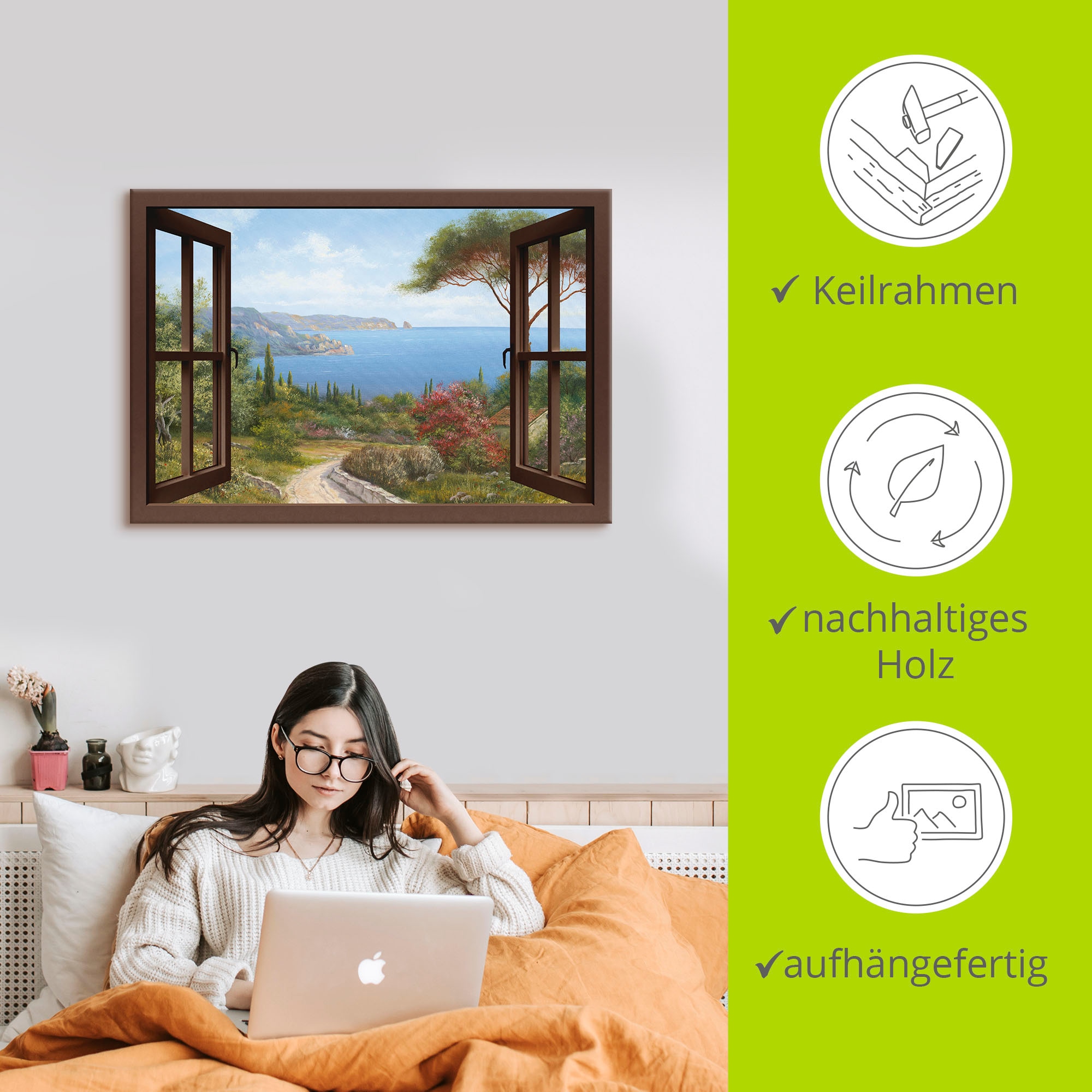 Artland Wandbild »Fensterblick Frühlingsmorgen« Fensterblick 1 Stk. tlg. als Leinwandbild, Poster, Wandaufkleber in verschied. Grössen