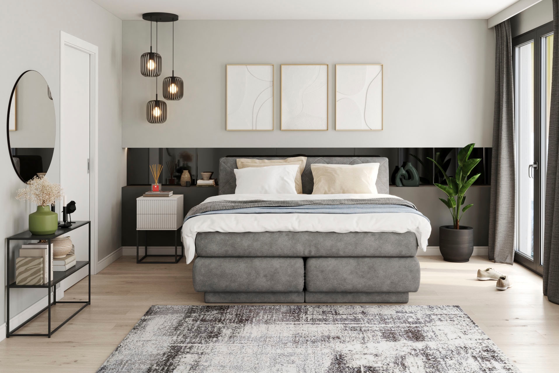 Schlafkontor Table de nuit »Marle Nachtkonsole, Nachtkästchen auf Metall-Fussgestell« Schubkasten in Rillenoptik auf schwarzem Metallgestell