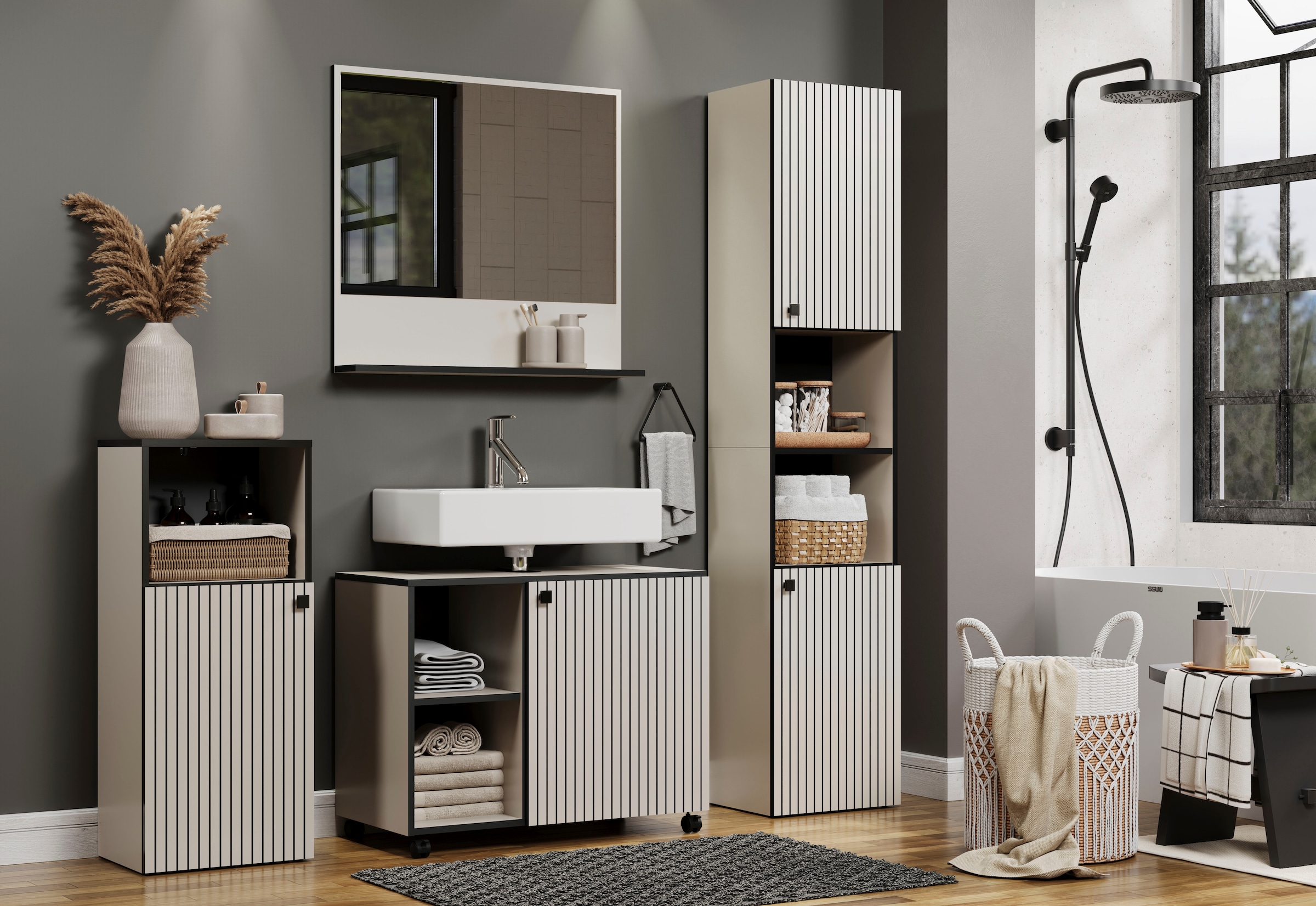 welltime Armoire sous lavabo »Amrum« Waschtisch auf Rollen - (B/T/H) wahlweise 60-80/42/64 cm