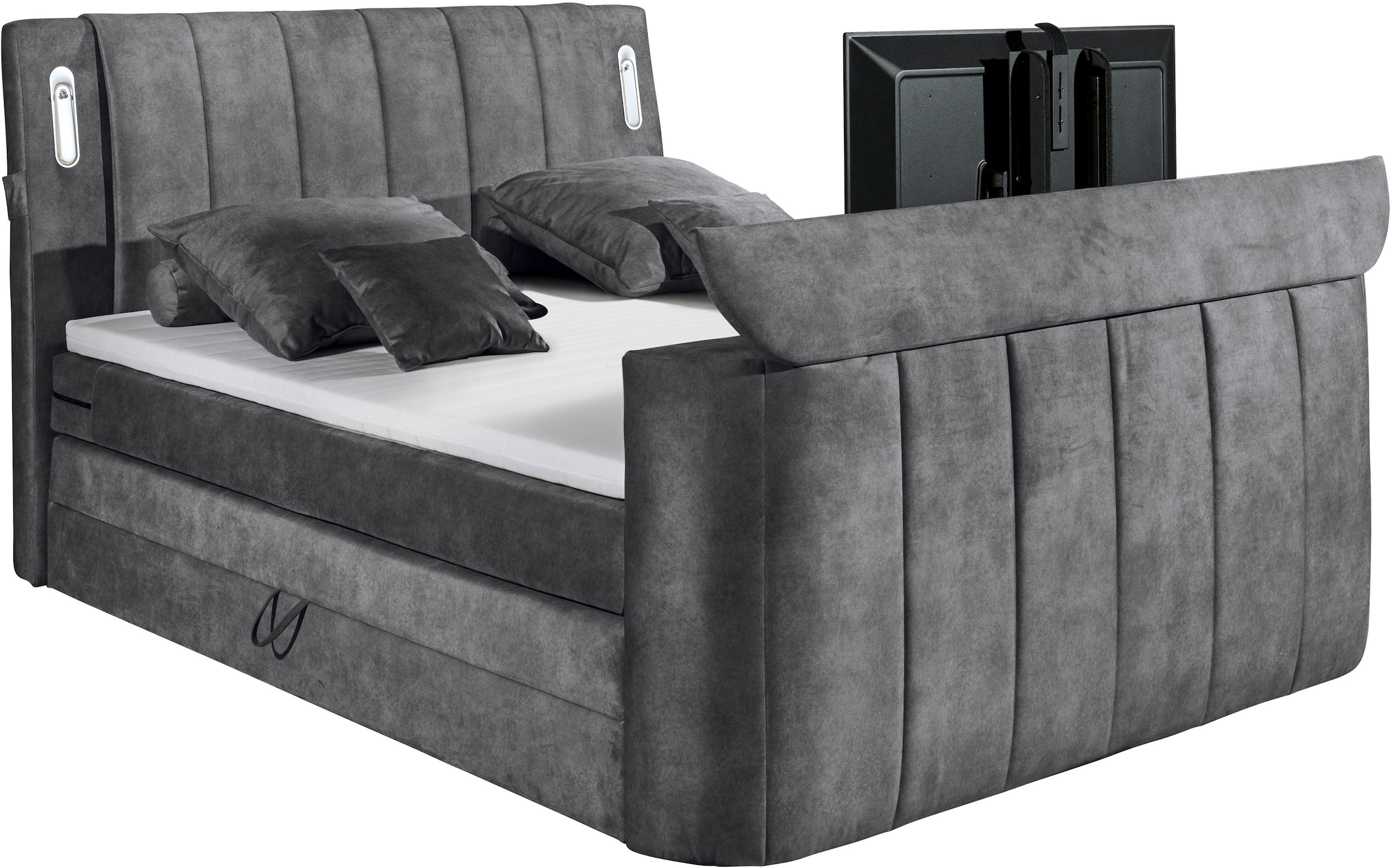 ED EXCITING DESIGN Boxspringbett »Dallas« 7 Stk. tlg. inkl. Topper, LED-Beleuchtung, TV Halterung und zwei Bettkästen