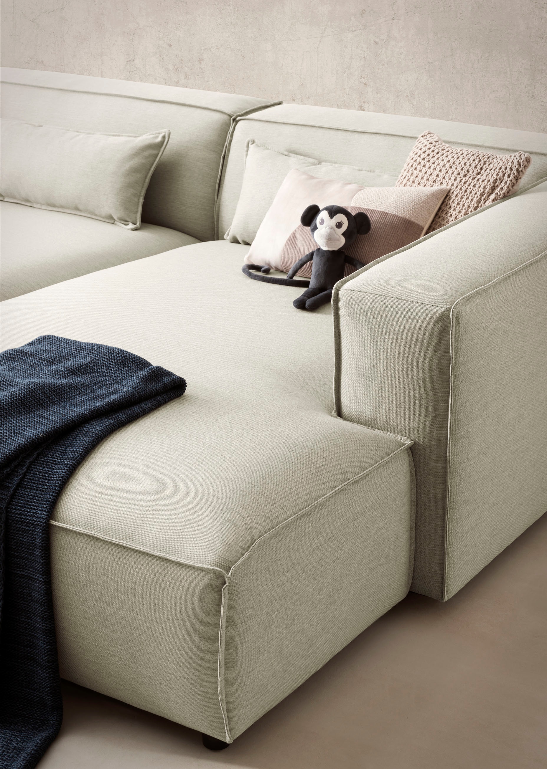 LeGer Home by Lena Gercke Canapé d'angle »PIARA XXL, Big-Sofa, Cord, Leinenoptik o. Strukturstoff, L-Form« wahlweise Ottomane rechts/links, Kedernaht, extra tiefe Sitzfläche