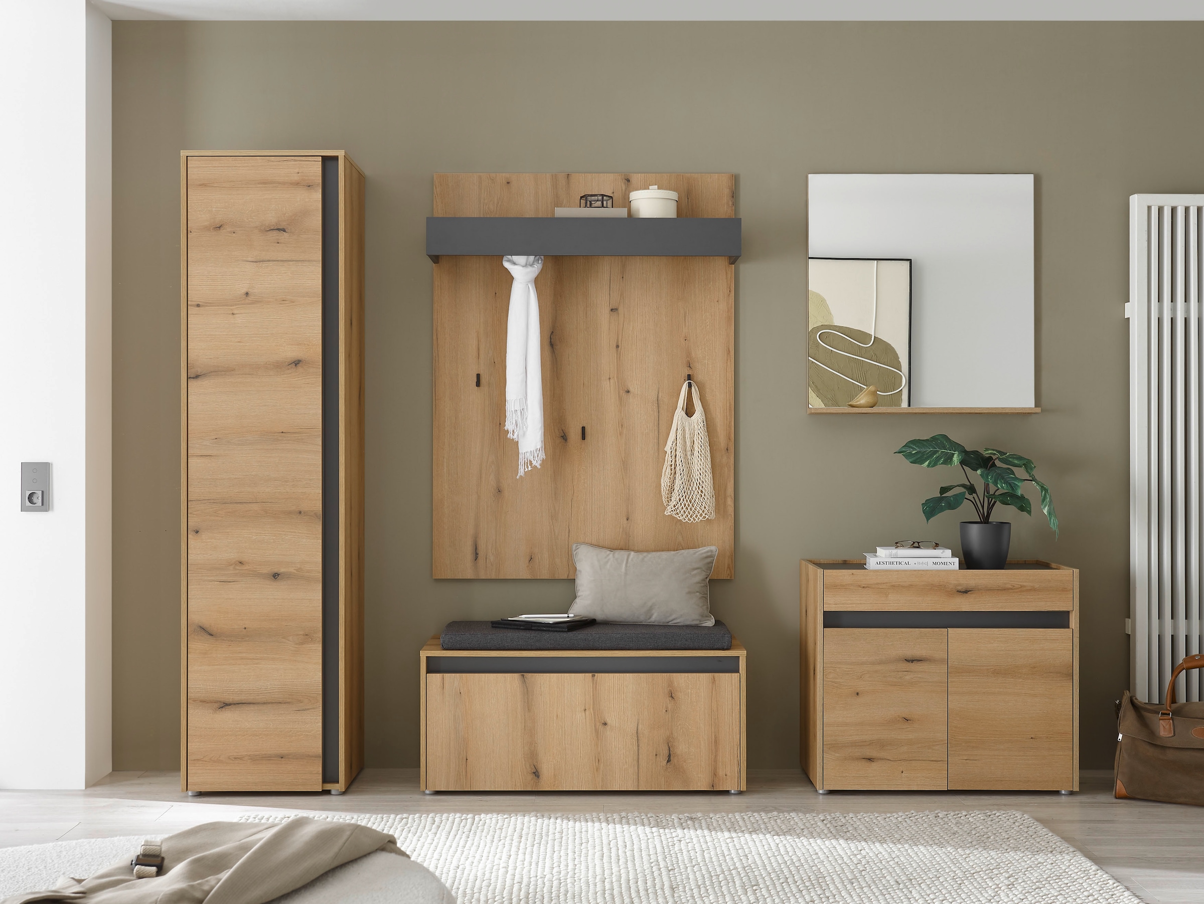 Home affaire Garderobenschrank »GiRON/CiTY, moderner Schrank, Schuhschrank mit Stauraum« 9 Einlegeböden, 10 Fächer, Tür beidseitig montierbar, 50 cm breit