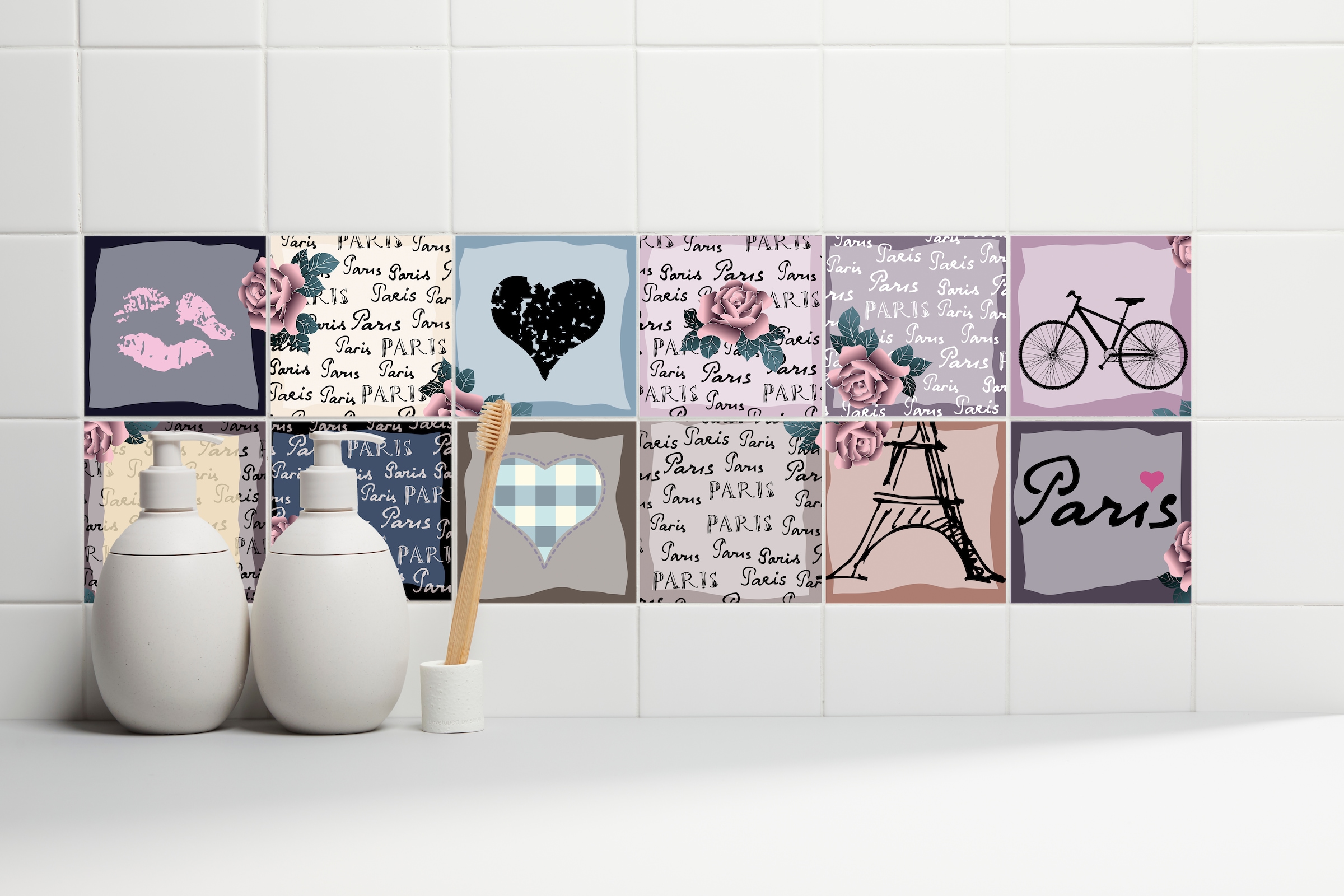 queence Fliesenaufkleber »Paris« Stickerfliesen, selbstklebend, Sticker, 12er Set
