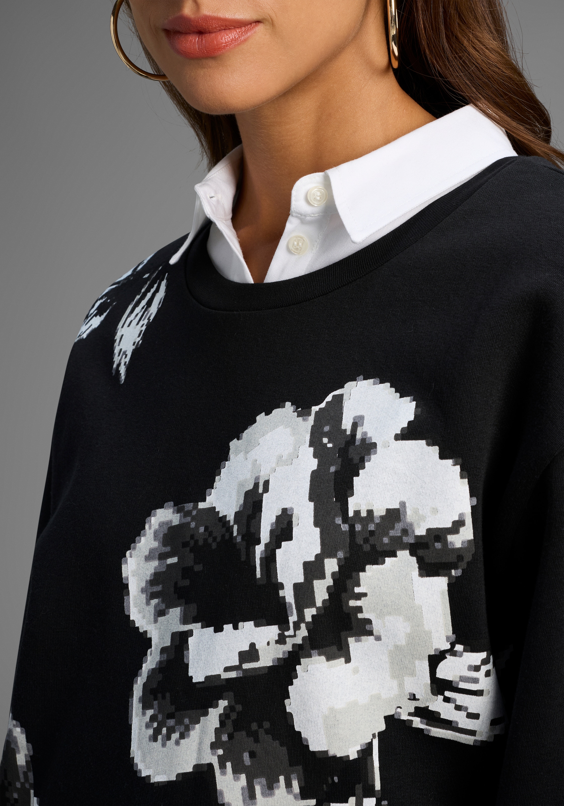 Laura Scott Pull , Weiche Baumwollmischung mit Rundhalsausschnitt und Blumenprint
