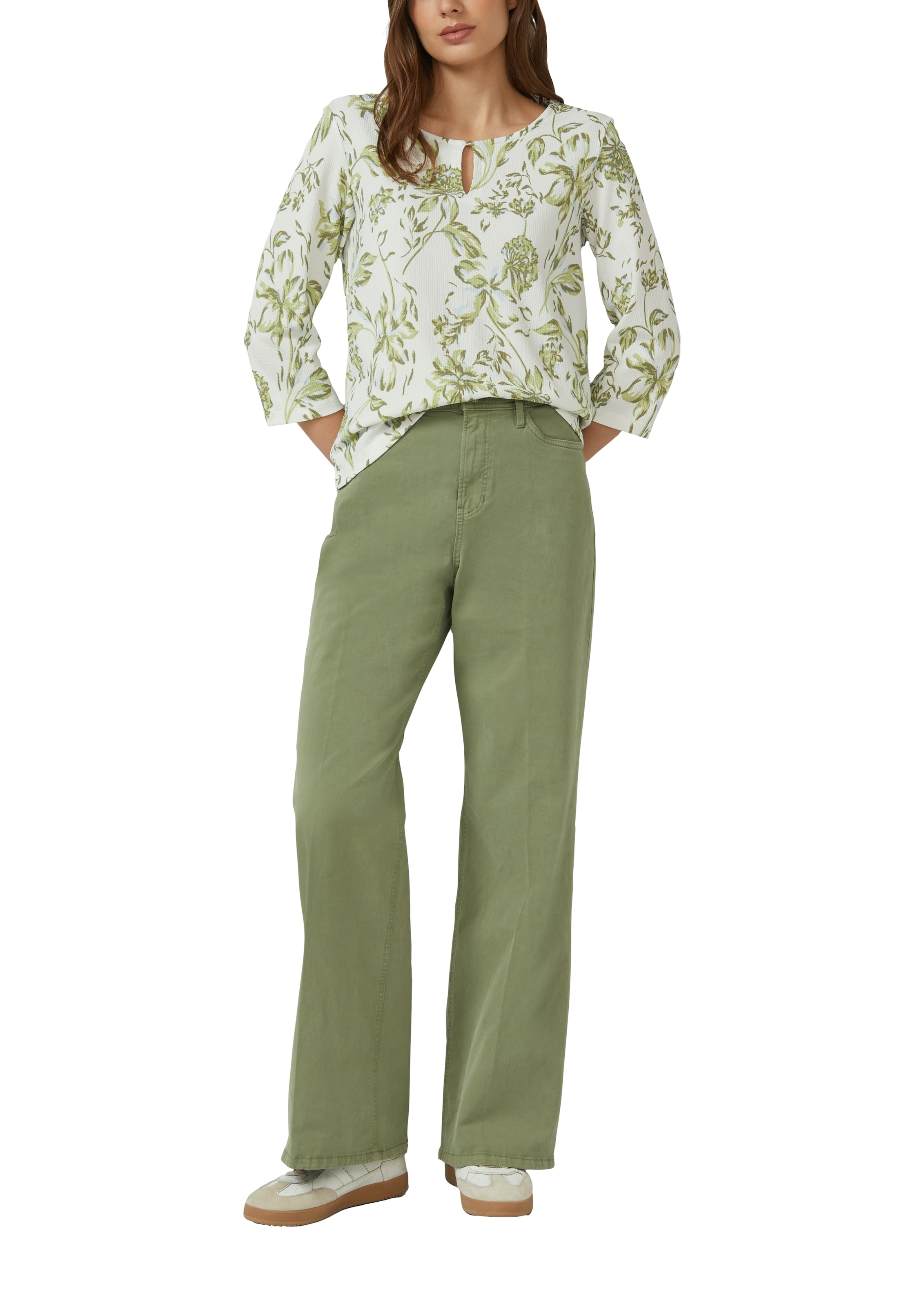 s.Oliver T-shirt à manches 3/4 mit floralem Allover-Print - Sommershirt Rundhals