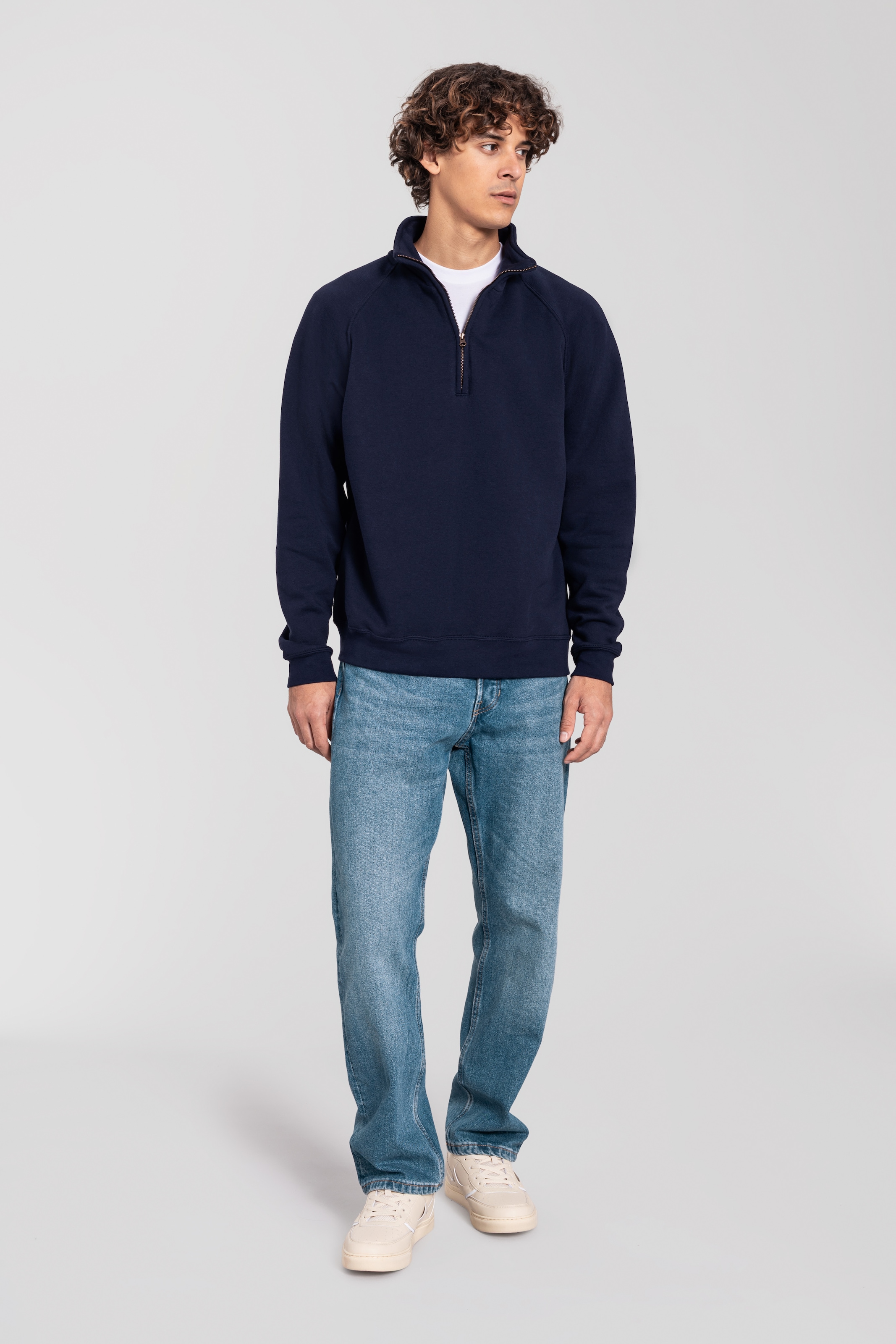 Fruit of the Loom Sweat-shirt »Iconic Premium Zip Neck Sweat«, Aspect chiné, en coton et polyester, longueur normale
