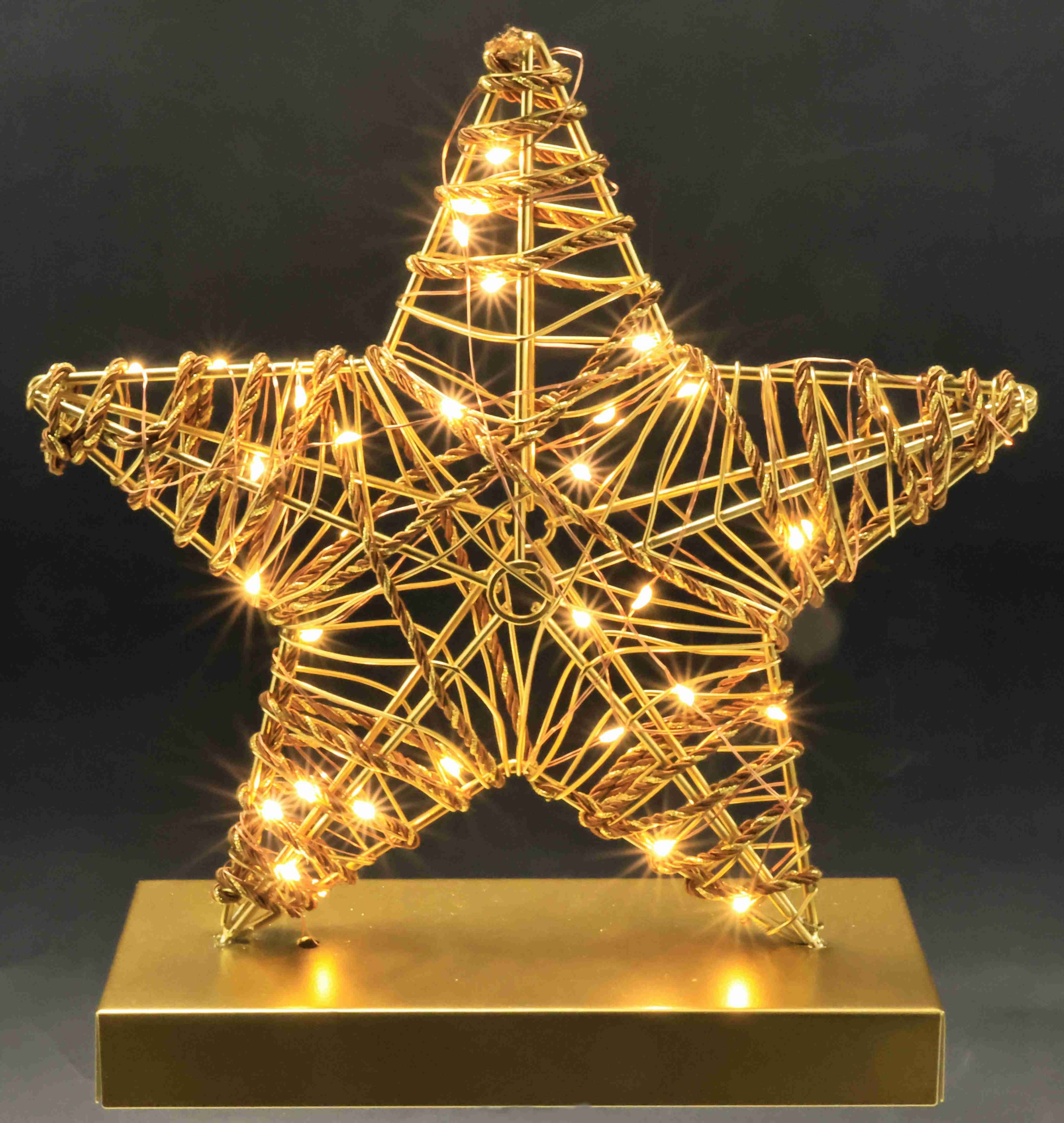 I.GE.A. LED-Dekofigur »LED-Dekoobjekt Stern« Metall Gold warmweiss Timer Batteriebetrieb Weihnachtsdeko Figur