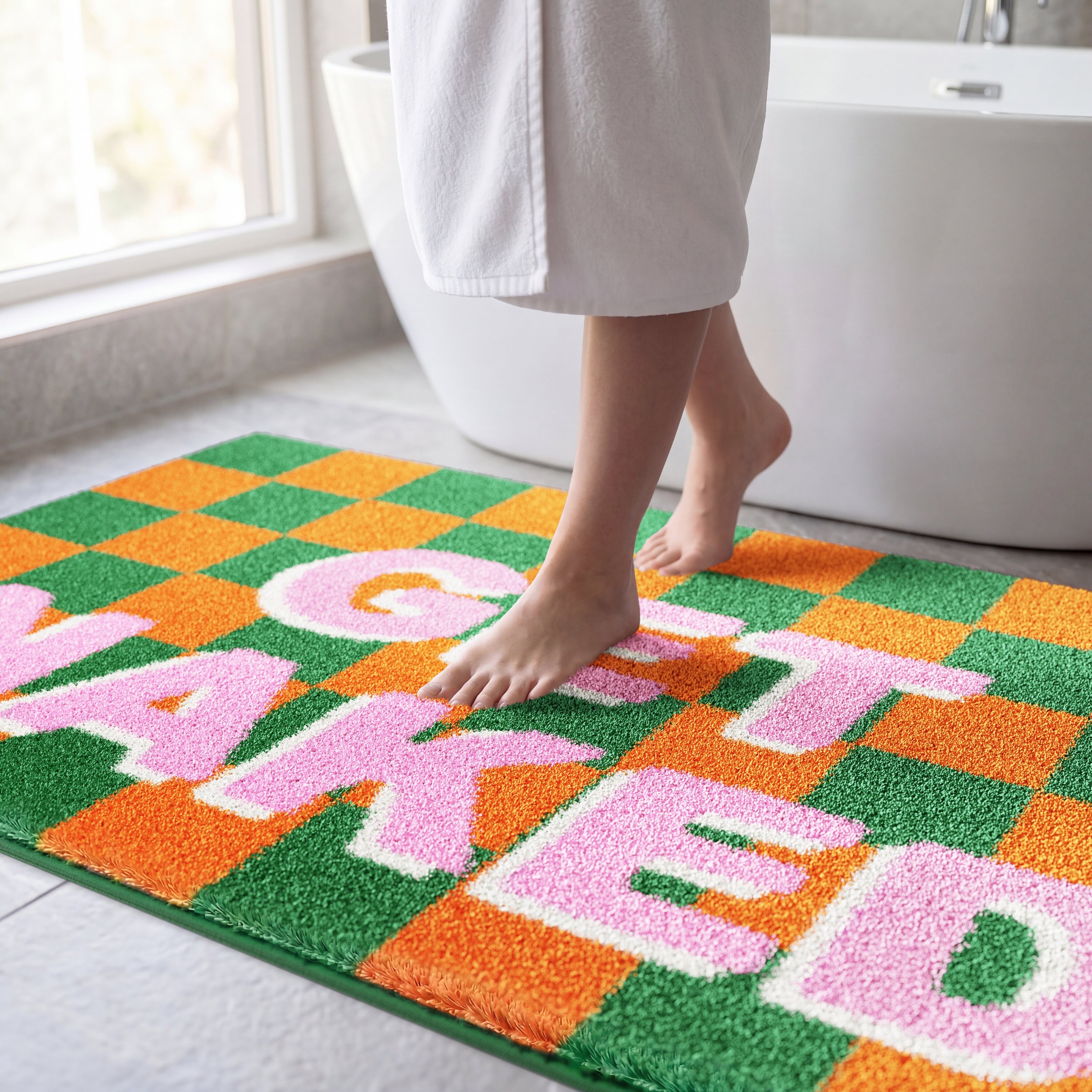 GOODproduct Badematte »Get Naked, modern, Badvorleger, Badezimmer Teppich« Höhe 20 mm rutschhemmend beschichtet schnell trocknend Badteppich, mit Schriftzug, 2 Varianten, rechteckig