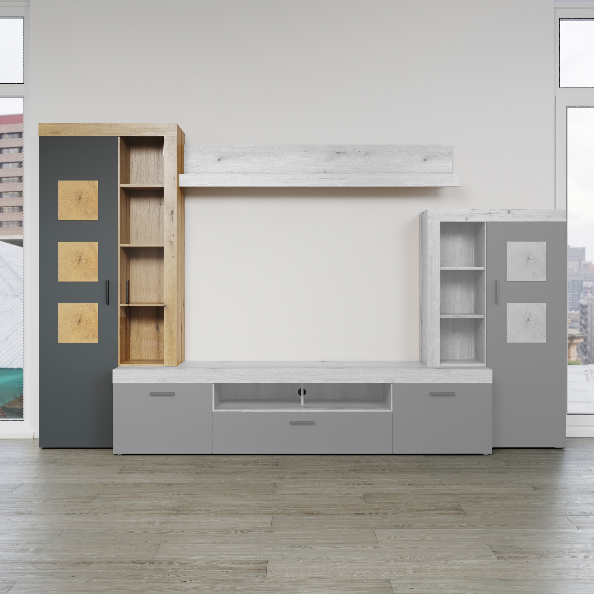 Home affaire Vitrine de rangement »Ghent« Paquet, 1 cuis tlg. avec applications en bois de bout