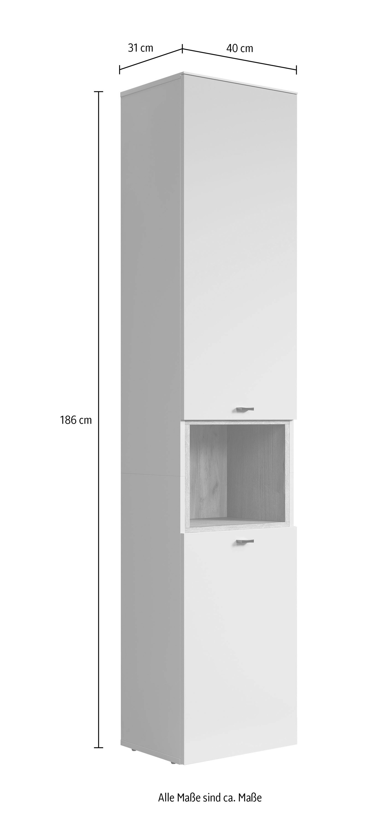 welltime Hochschrank »San Pedro« 1 Stk. tlg. Badezimmerschrank mit Soft-Close-Funktion - Masse (B/T/H) 40/31/186 cm