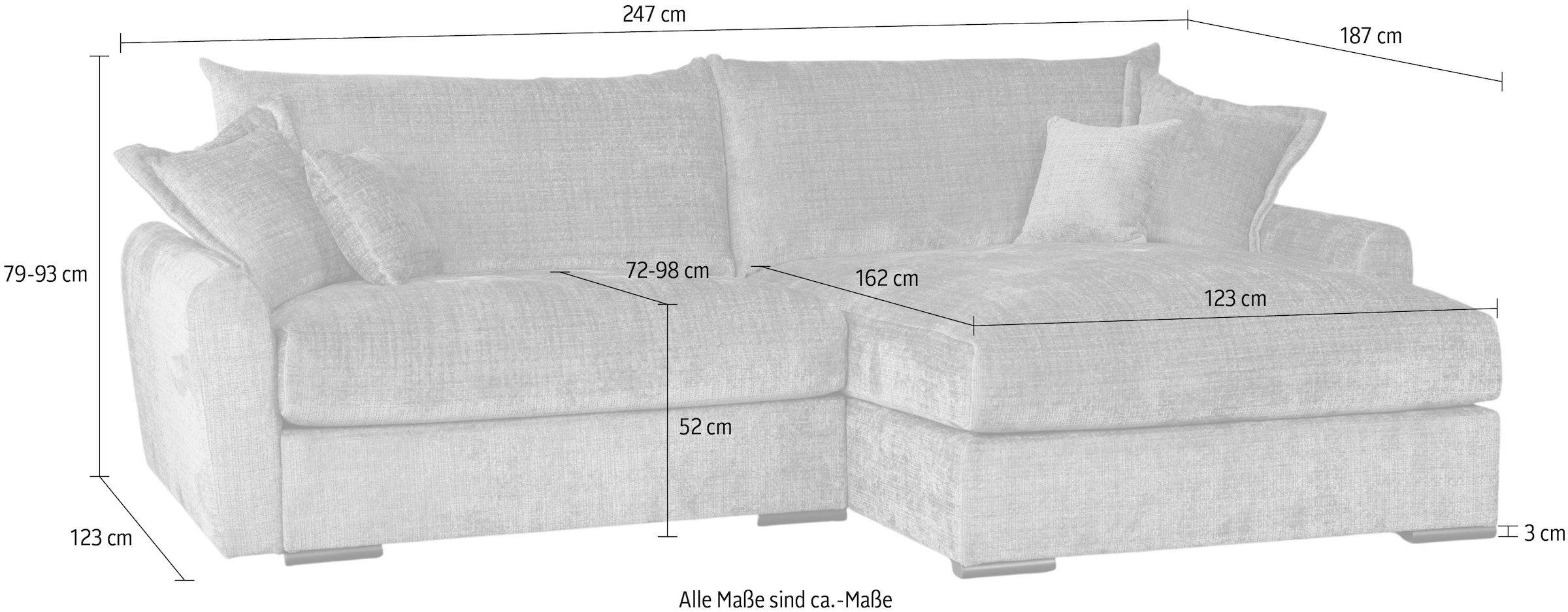 Home affaire Ecksofa »Finca XXL L-Form, Breite 247 cm« Mega-Sofa, Cord oder Chenille-Struktur, mit Federkern & 4 Zierkissen