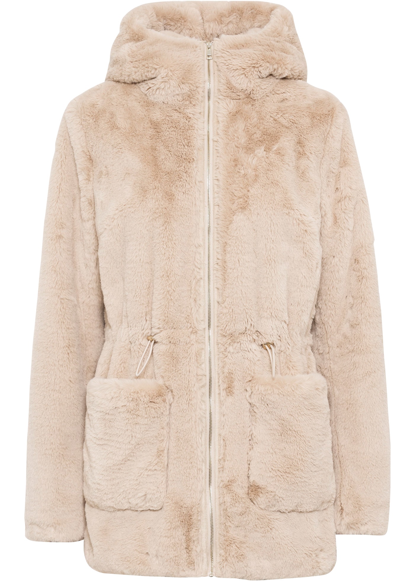 bonprix Fellimitatjacke mit Kapuze mit Kapuze aus Teddyfell, lockere Passform, mit Stehkragen