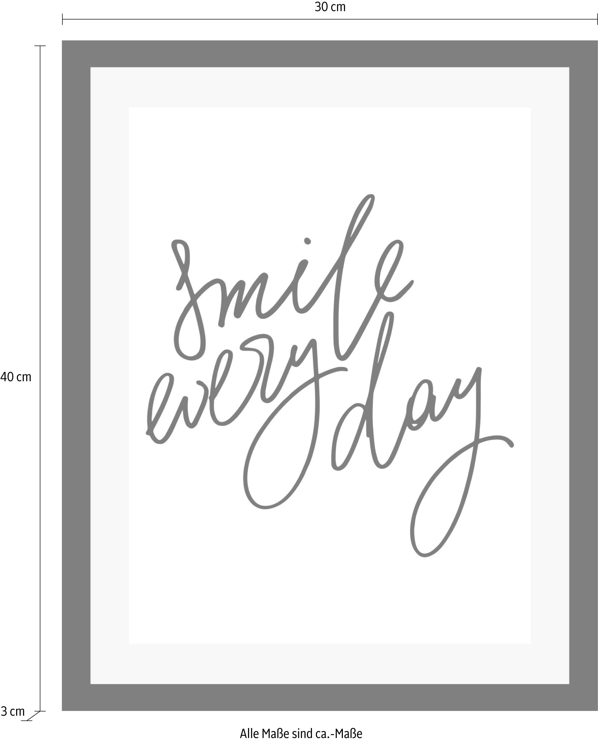 queence Bild »Smile« Motivationsbilder | Schriftzug | Schwarz-Weiss | Sprüche & Texte HD Premium Poster-Druck inkl. Holzrahmen
