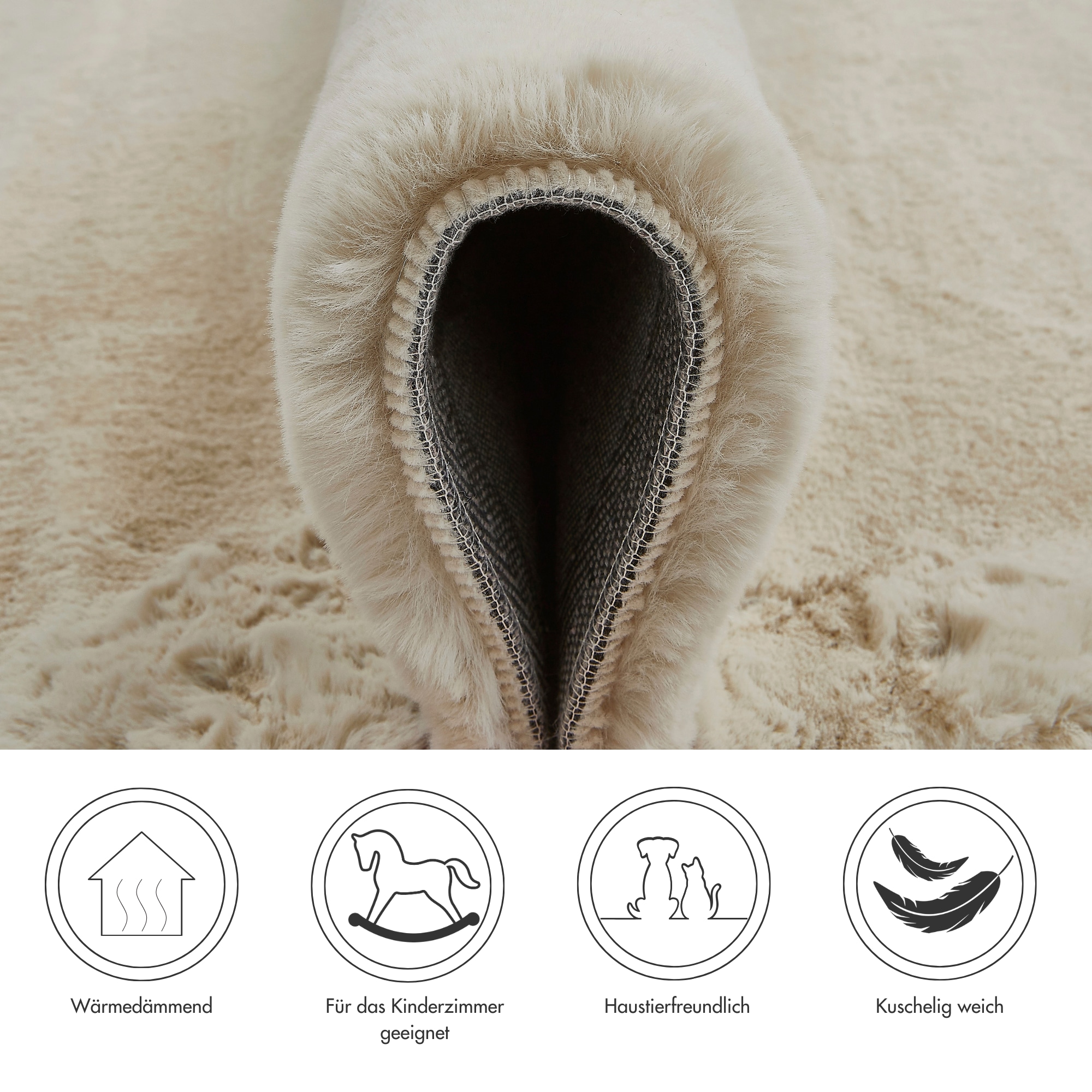 my home Tapis à poils longs »Lugano« Rectangulaire 30 mm Höhe Kunstfell, Uni Farben, sehr weich & kuschelig