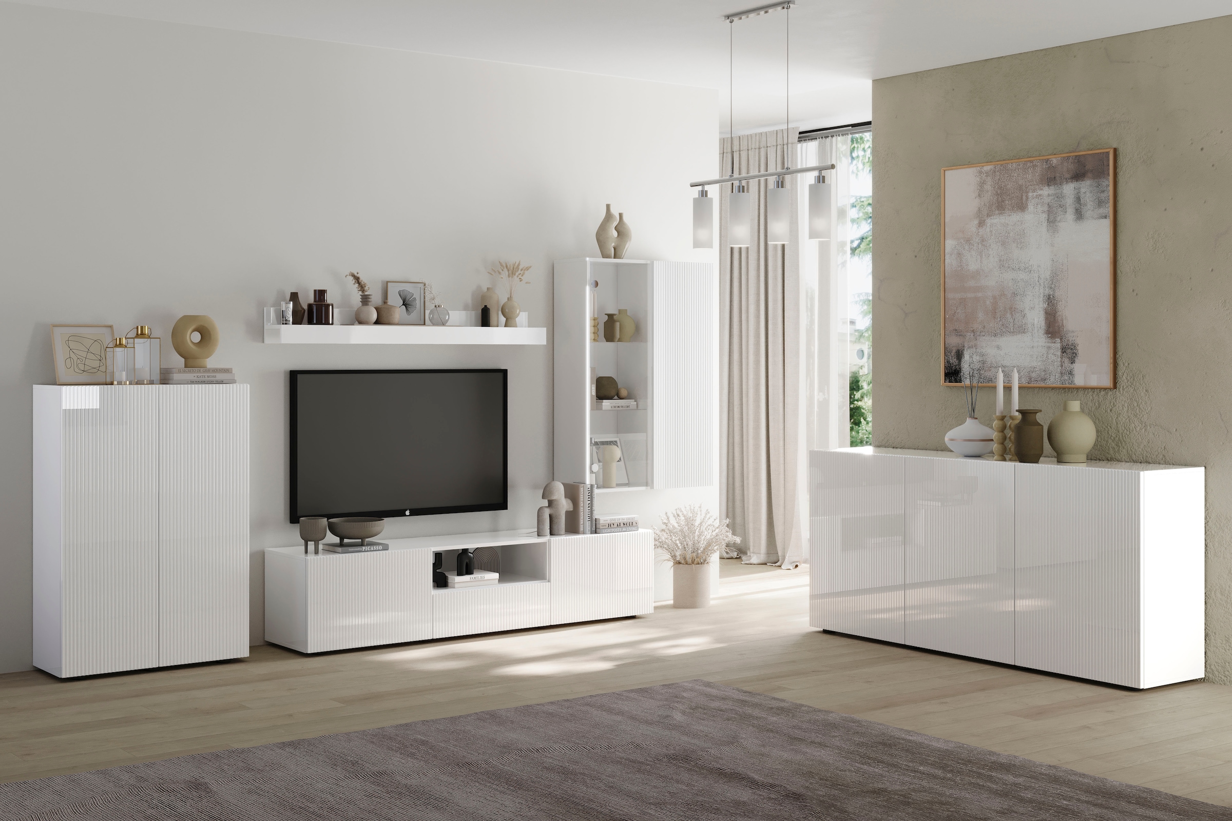 INOSIGN Sideboard »Rio Breite 181 cm, Kommode mit 3 Türen, Anrichte,« geriffelte MDF-Fronten, modern u. elegant, viel Stauraum