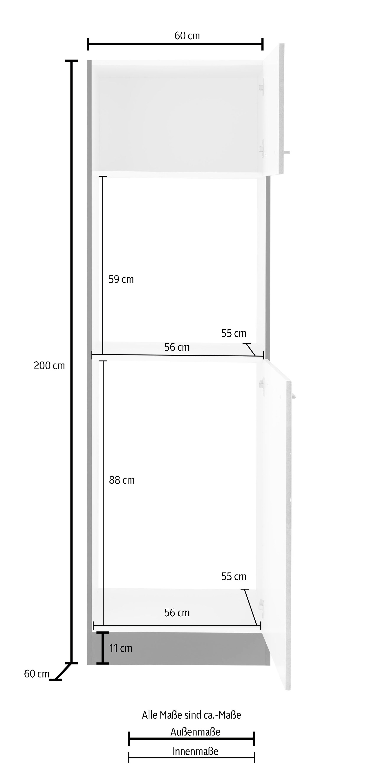 KOCHSTATION Four/réfrigérateur encastrable »KS-Tulsa« 60 cm de large, 200 cm de haut, avec niche de 88 cm
