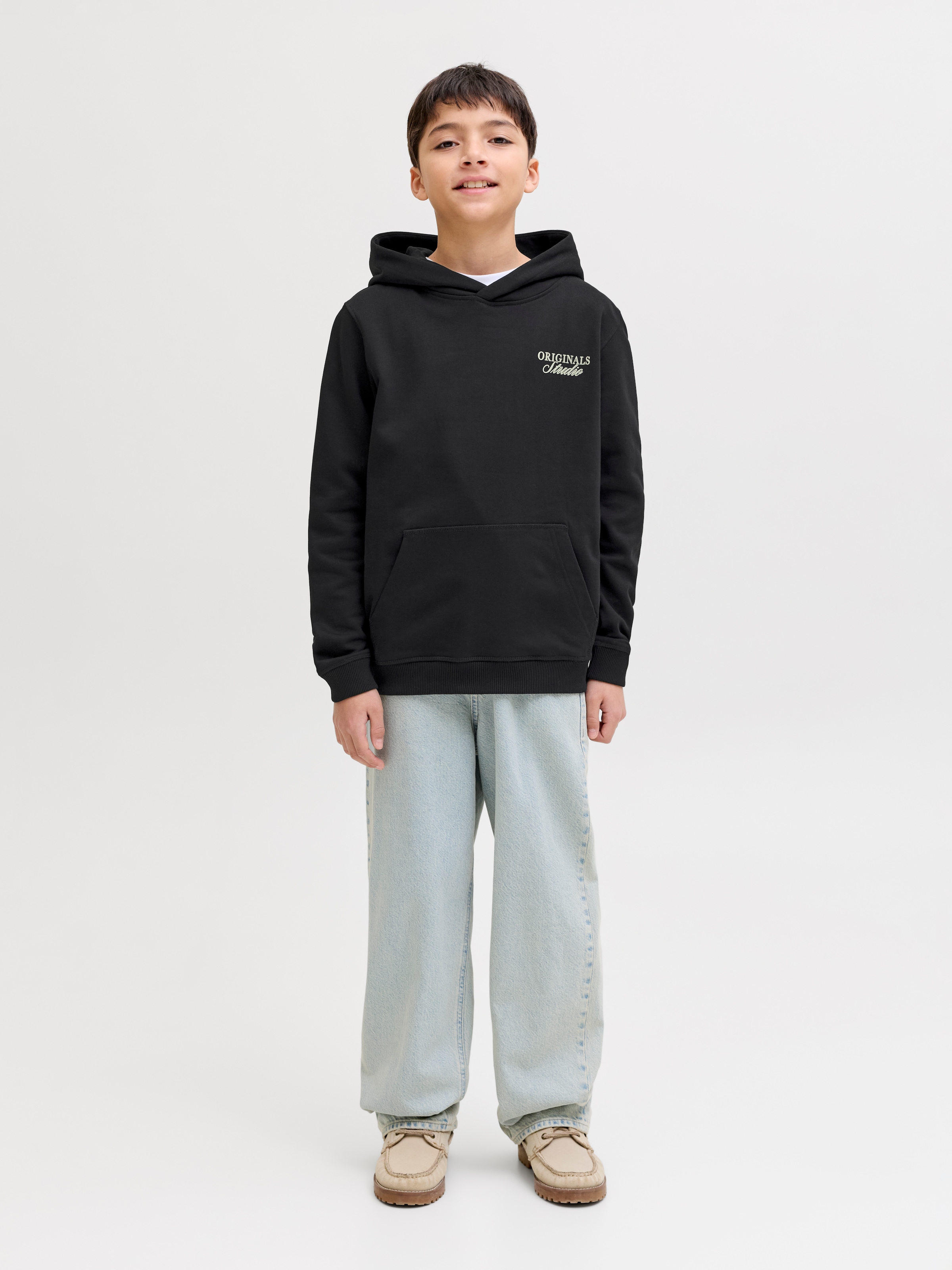 Jack & Jones Junior Kapuzensweatshirt »JORNORREBRO TYPO BACK SWEAT HOOD SN JNR«, Baumwollmischung, relaxed fit, Langarm
