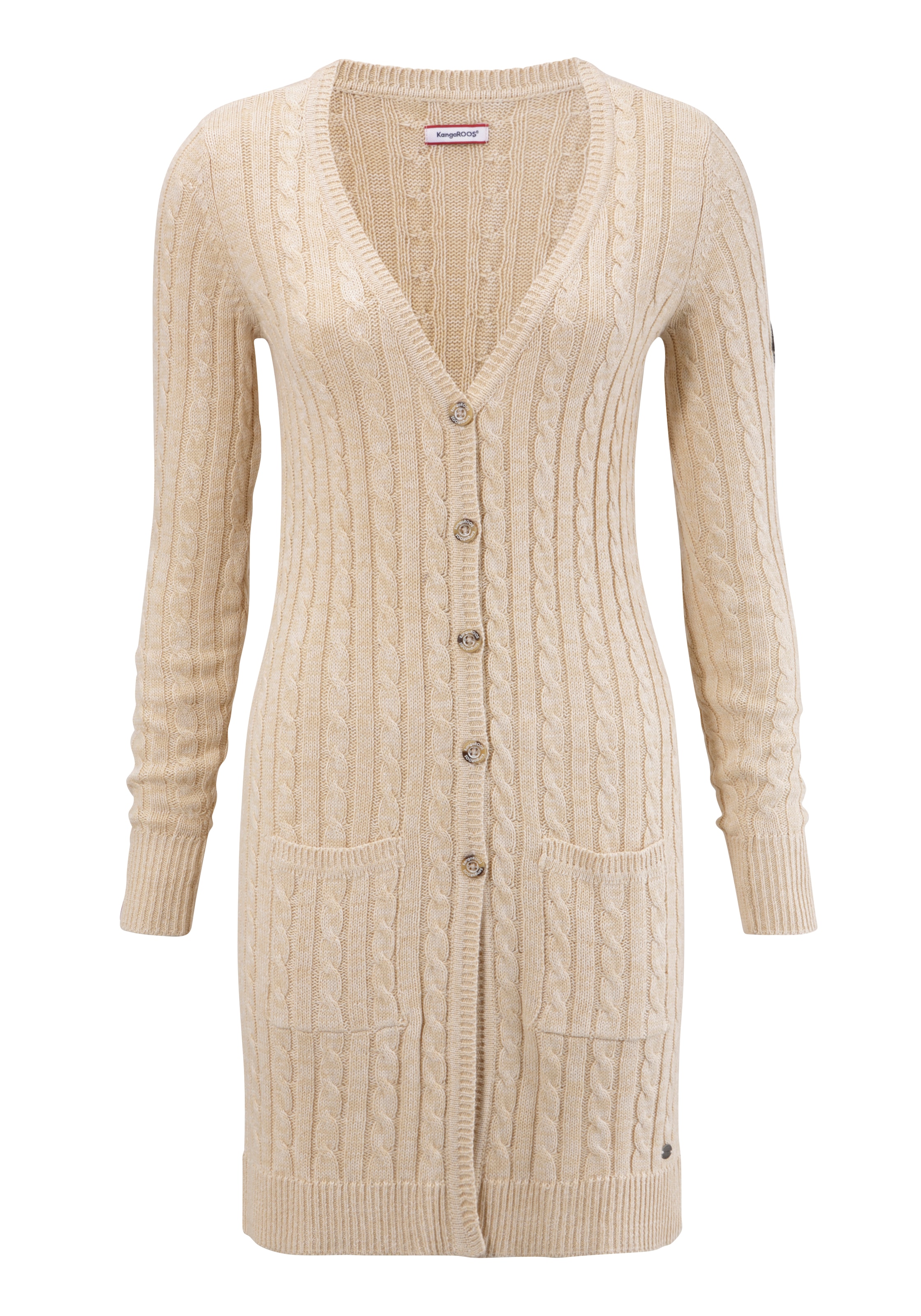 KangaROOS Cardigan long mit trendigem Zopfmuster und Taschen