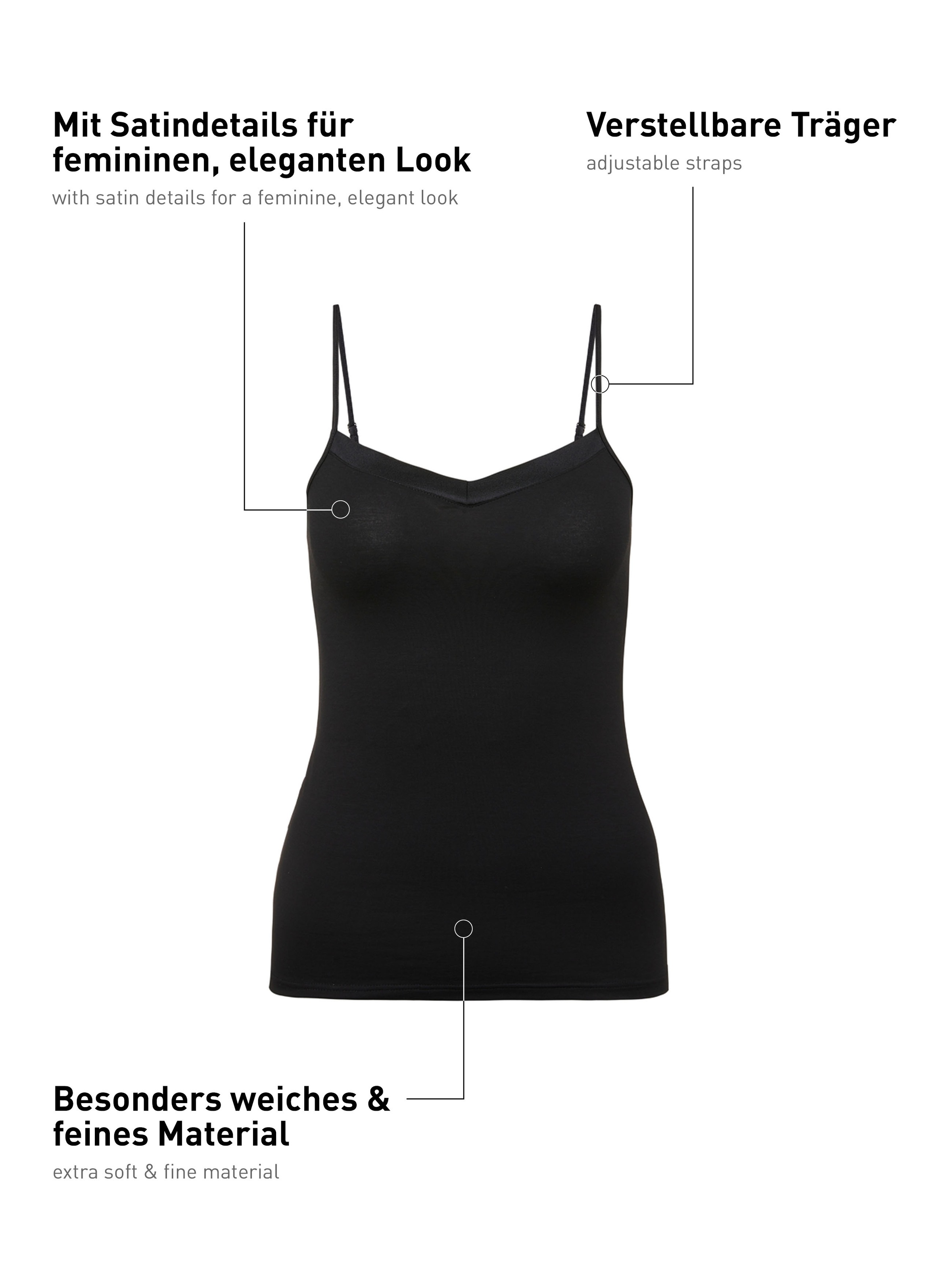 CALIDA Top à bretelles spaghetti »Cate« Satin-Einsatz , Single Jersey Qualität, elastisch, weich, feminin