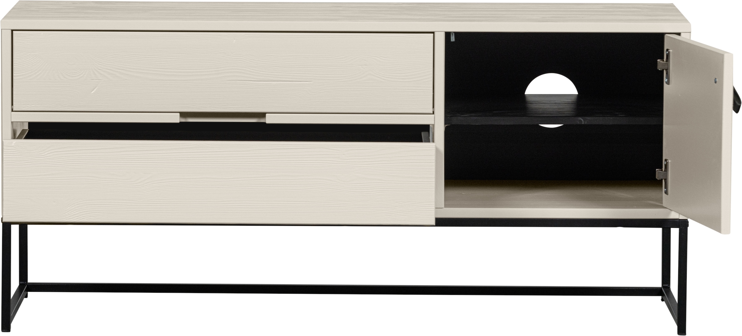 WOOOD Table basse »Silas FSC®-holz gebürstet mit Ledergriffen, H 61 x B 180 x T 44 cm« Commode, 2 tiroirs et 1 porte, grand espace de rangement, largeur 120 ou 180 cm