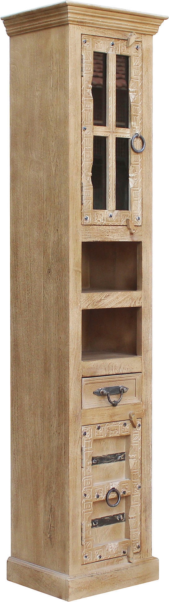 SIT Vitrines »Daipur mit Glastür und 1 Schubkasten. 2 offen Fächer« ornements sculptés, largeur 44/hauteur 188 cm