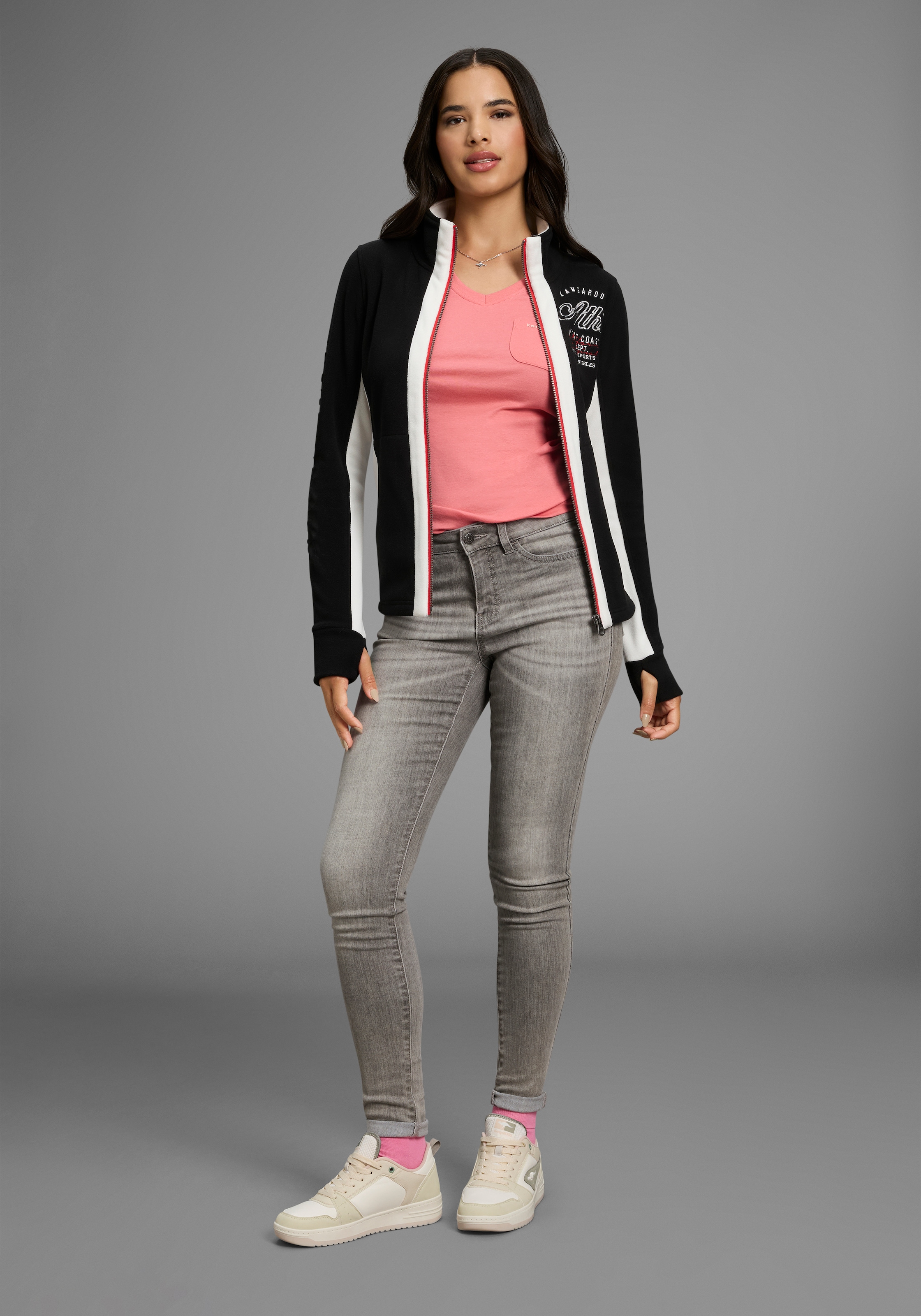 KangaROOS Fleecejacke ohne Kapuze für kalte Tage,  schnelltrocknend,  wärmend,  figurbetonter Schnitt