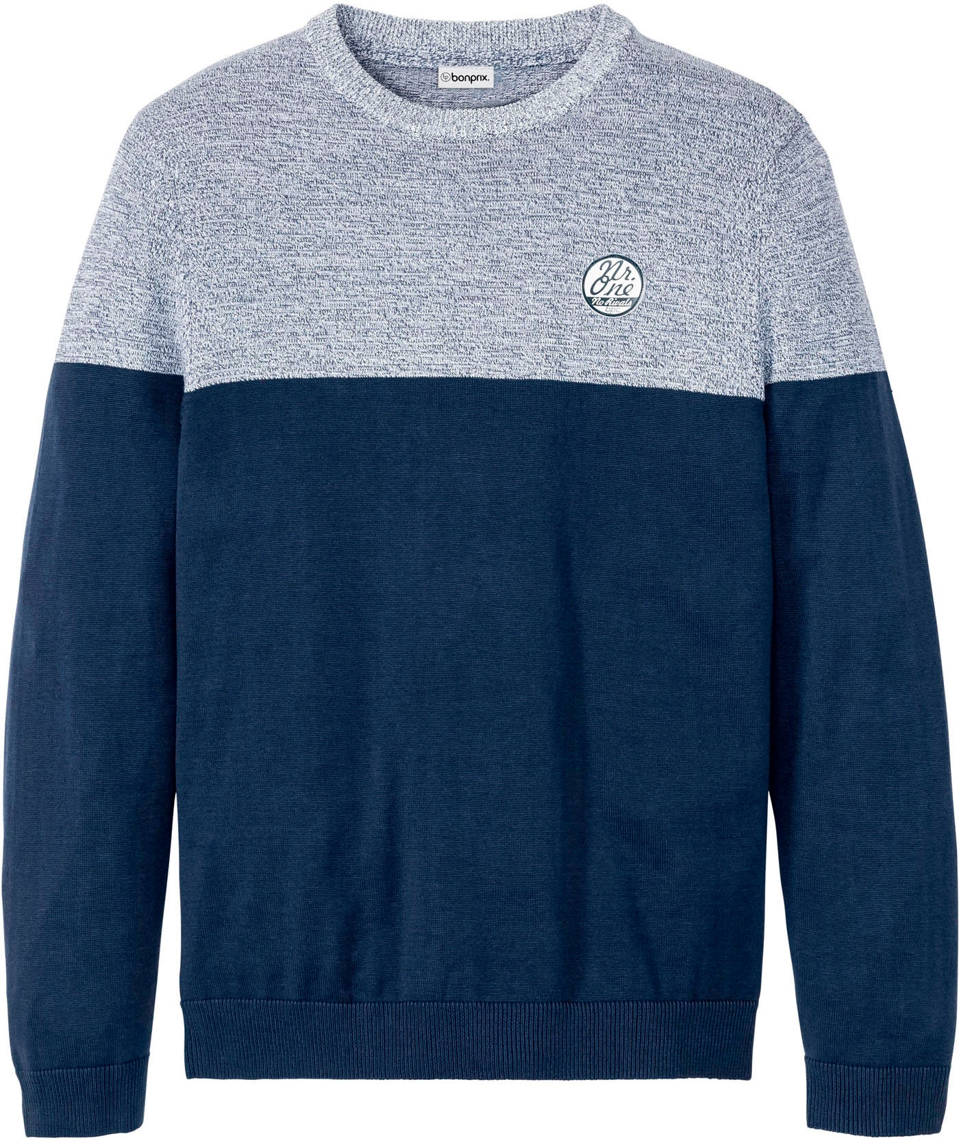 bonprix Strickpullover »Feinstrickpullover im Colourblocking mit Baumwolle« aus Baumwolle und Polyacryl, mit Rundhalsausschnitt, Regular Fit