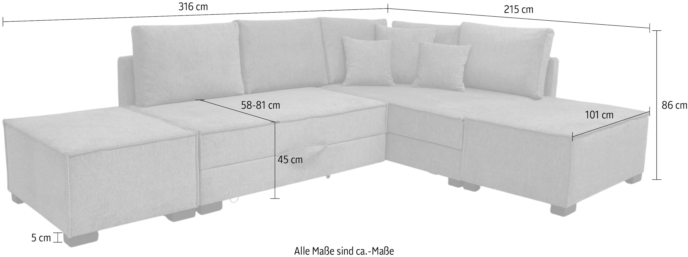 Home affaire Canapé d'angle »Night & Day L-Form, Breite 316 cm mit Dauer-Schlaffunktion« inkl. Bettfunktion, Bettkasten und Keder, Boxspringbett 180x200 cm