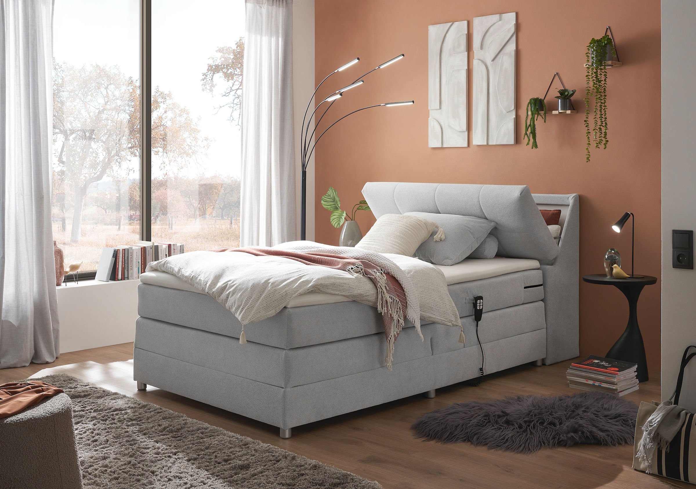 ED EXCITING DESIGN Boxspringbett »Toulouse« inkl. Motor, inkl. Stauraum im Kopfteil