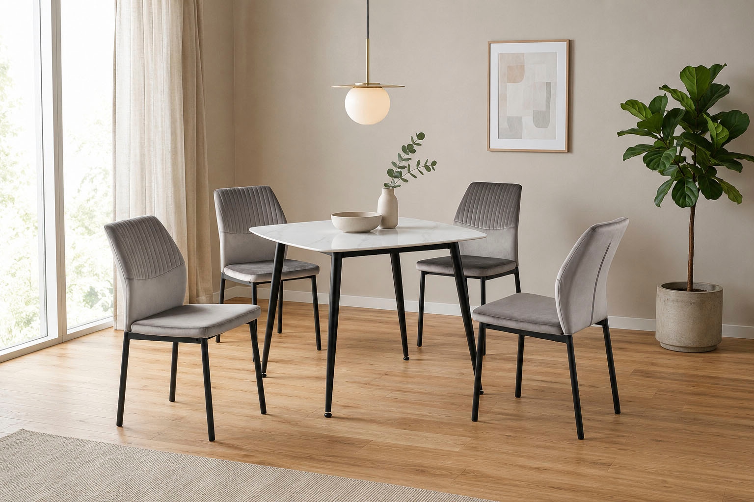 GOODproduct Ensemble de salle à manger »Nora« Ensemble, 5 tlg. avec 4 chaises confortables, table à manger en pierre frittée aspect céramique