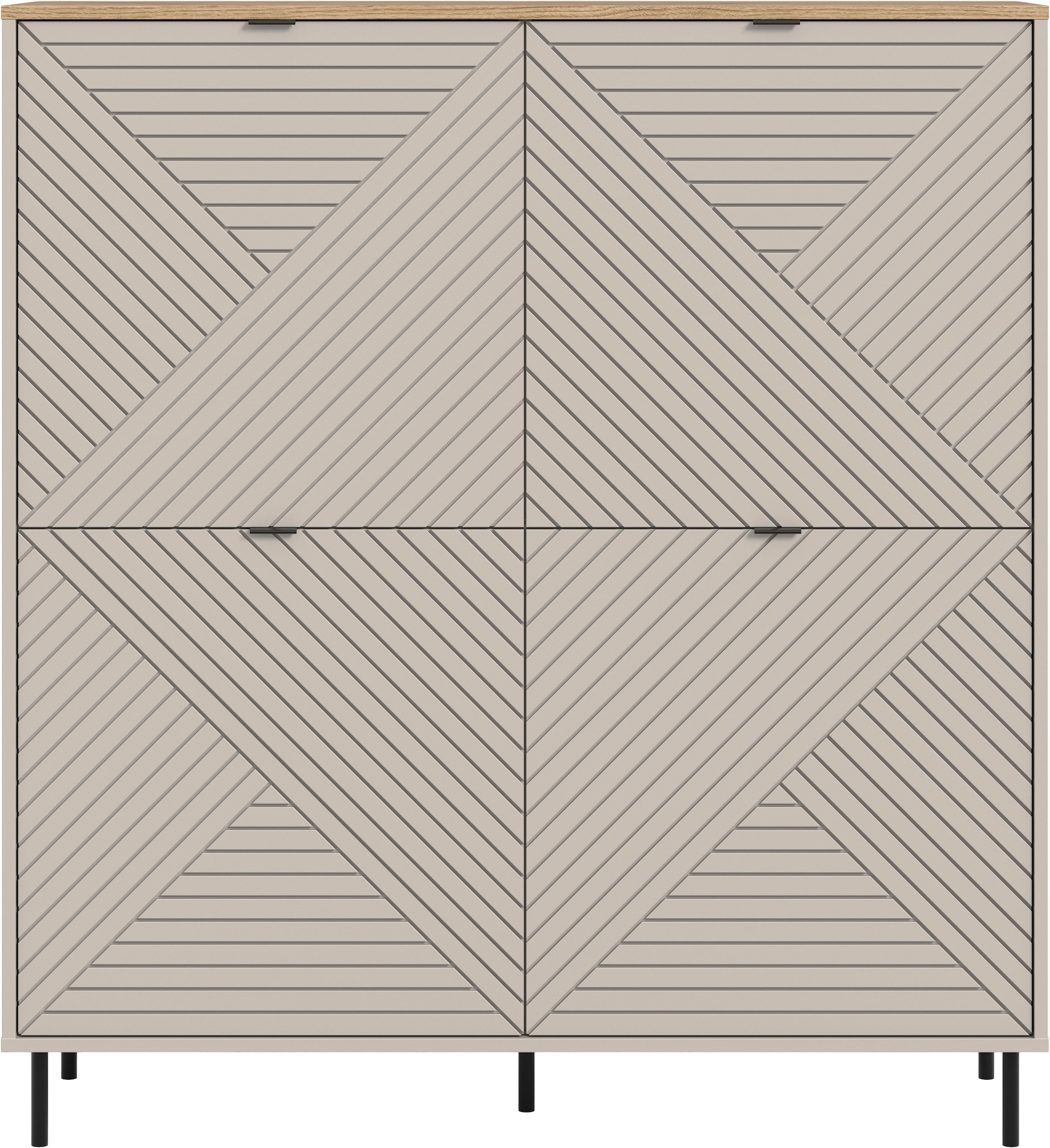 Home affaire Buffet haut »RAITA, Höhe 135 cm, Front mit Desgin-Fräsung, 4 Türen, viel Stauraum« moderne Farbkombi, individuell einsetzbar, Griffe & Füsse aus Metall,  Kommode, Anrichte, Schrank, Sideboard, Lowboard