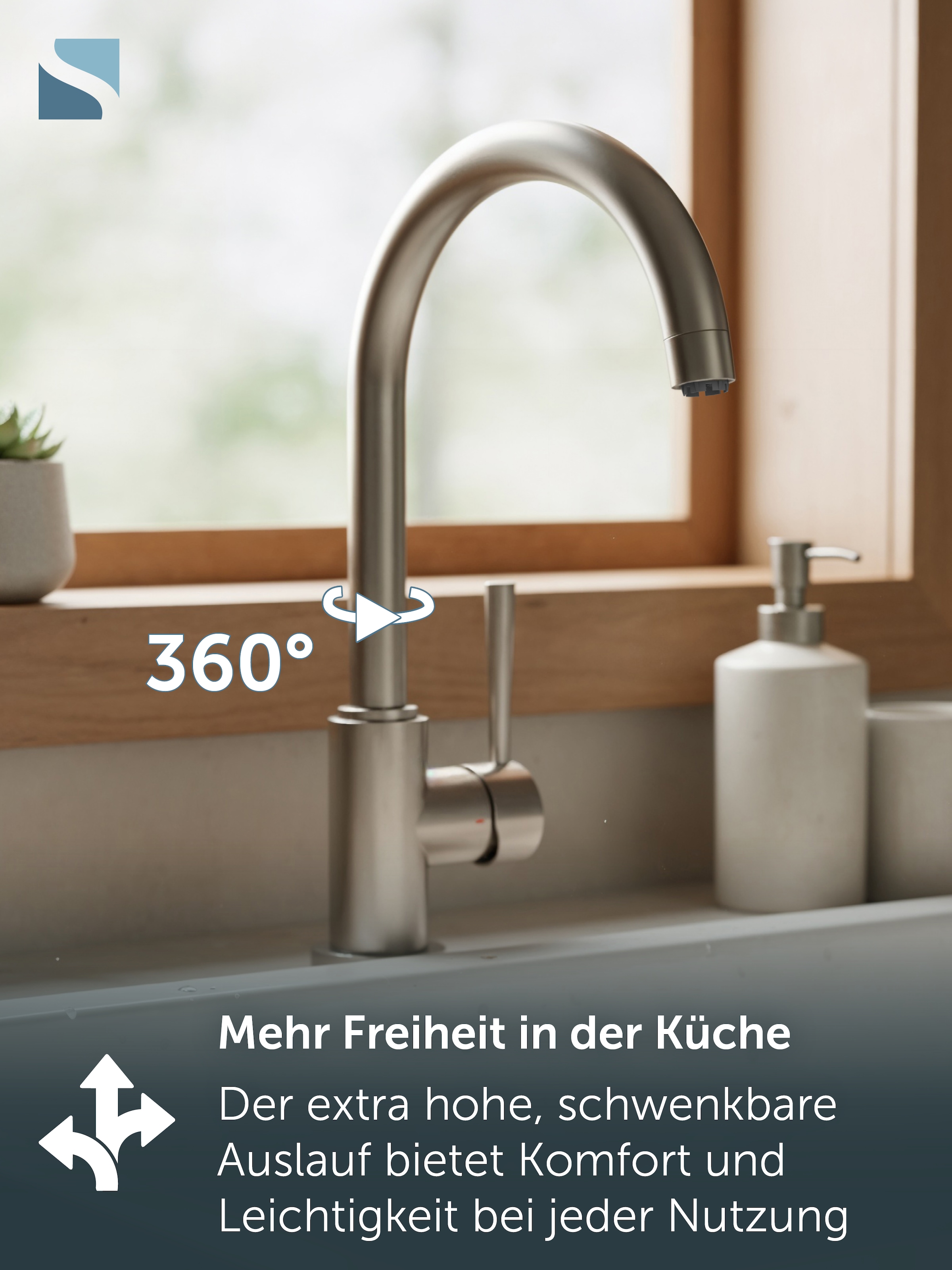 Schütte Robinet d'évier »Cornwall« robinetterie basse pression, anti-goutte, pivotant à 360°, mousseur de marque
