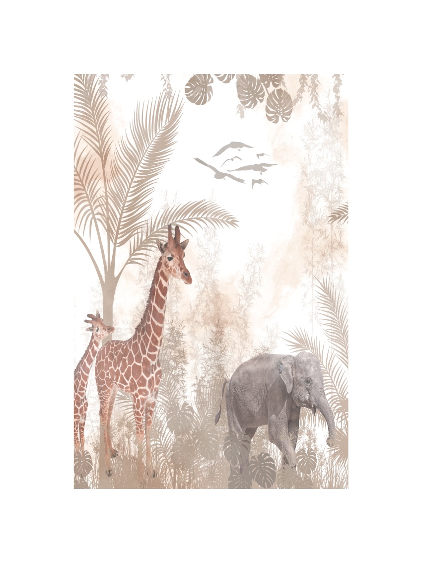 Lüttenhütt Bild mit Rahmen »oder Poster, Tiere im Dschungel« Baum | Bilder von Afrika | Elefant | Elefanten Bilder | Elephant | Fantasy | Giraffe | Tiere 1 Stk. tlg. HD Premium Druck