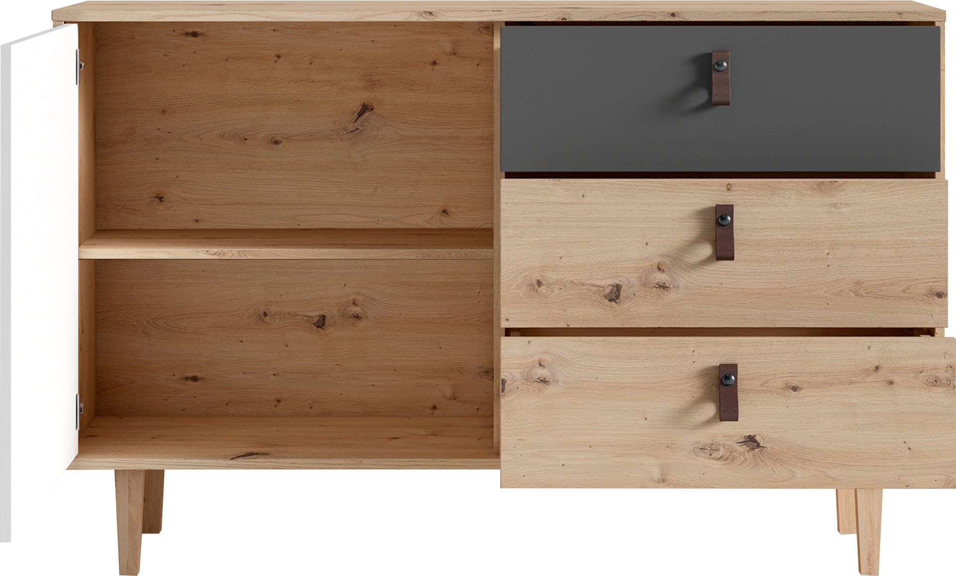 INOSIGN Sideboard »Bill, Kommode in 120cm und 180cm Breite, mit Massivholzfüssen,« verstellbaren Einlegeböden und Schubkästen für viel Stauraum