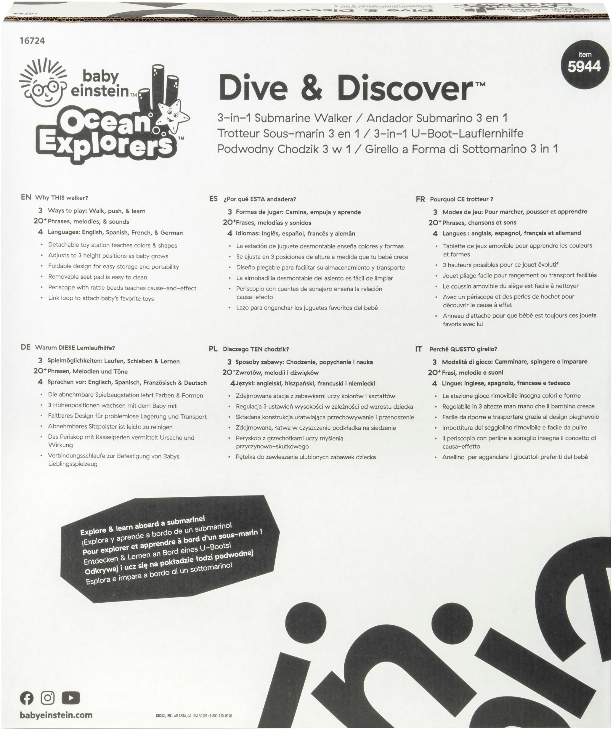 Baby Einstein Lauflernhilfe »Dive & Discover™ 3-in-1 Submarine Walker« mit Meeresgeräuschen und Melodien