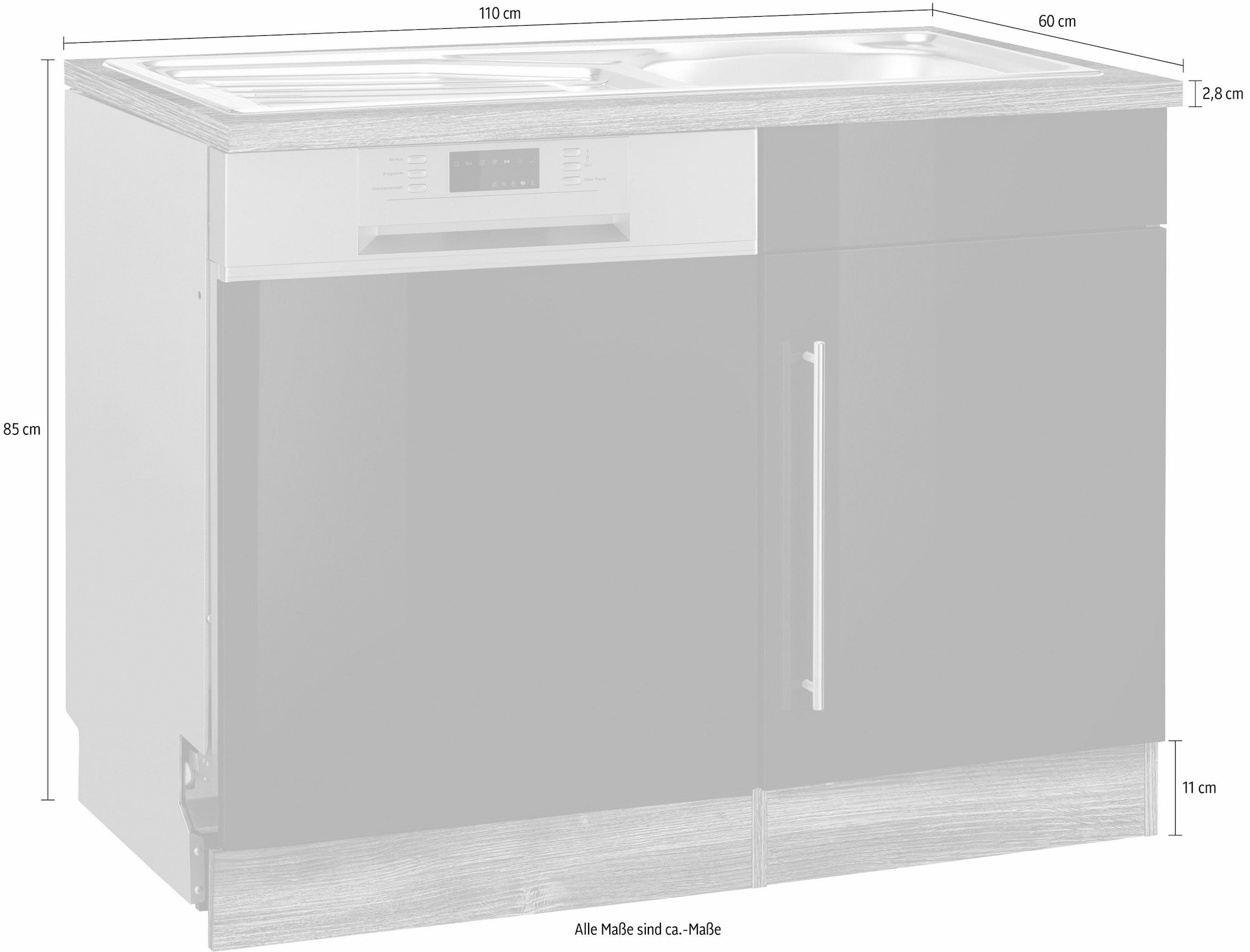 KOCHSTATION Meuble évier »KS-Samos« 110 cm de large, incluant porte/socle pour lave-vaisselle