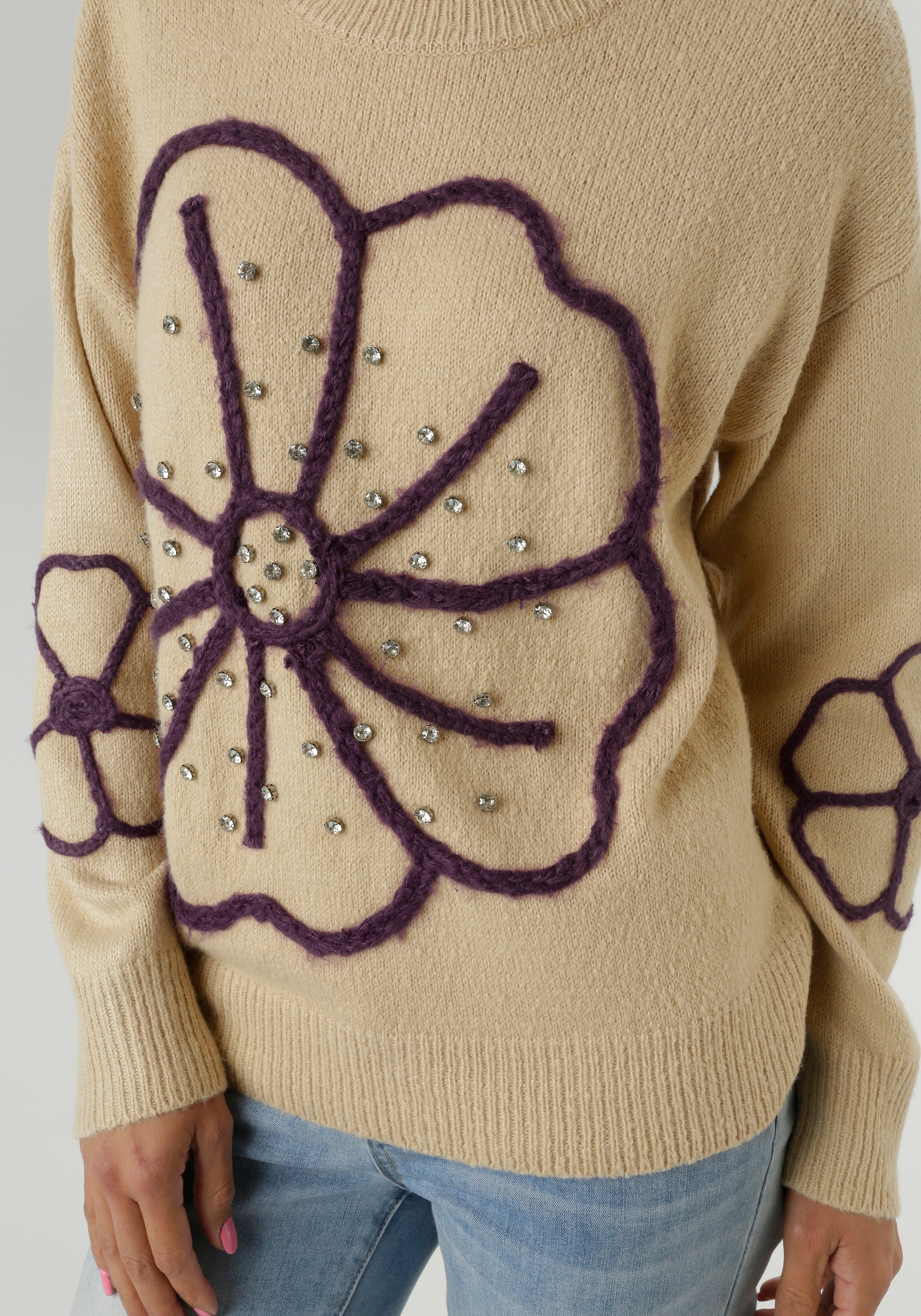 Aniston SELECTED Strickpullover vorne mit funkelnden Glitzersteinen verziert - NEUE KOLLEKTION