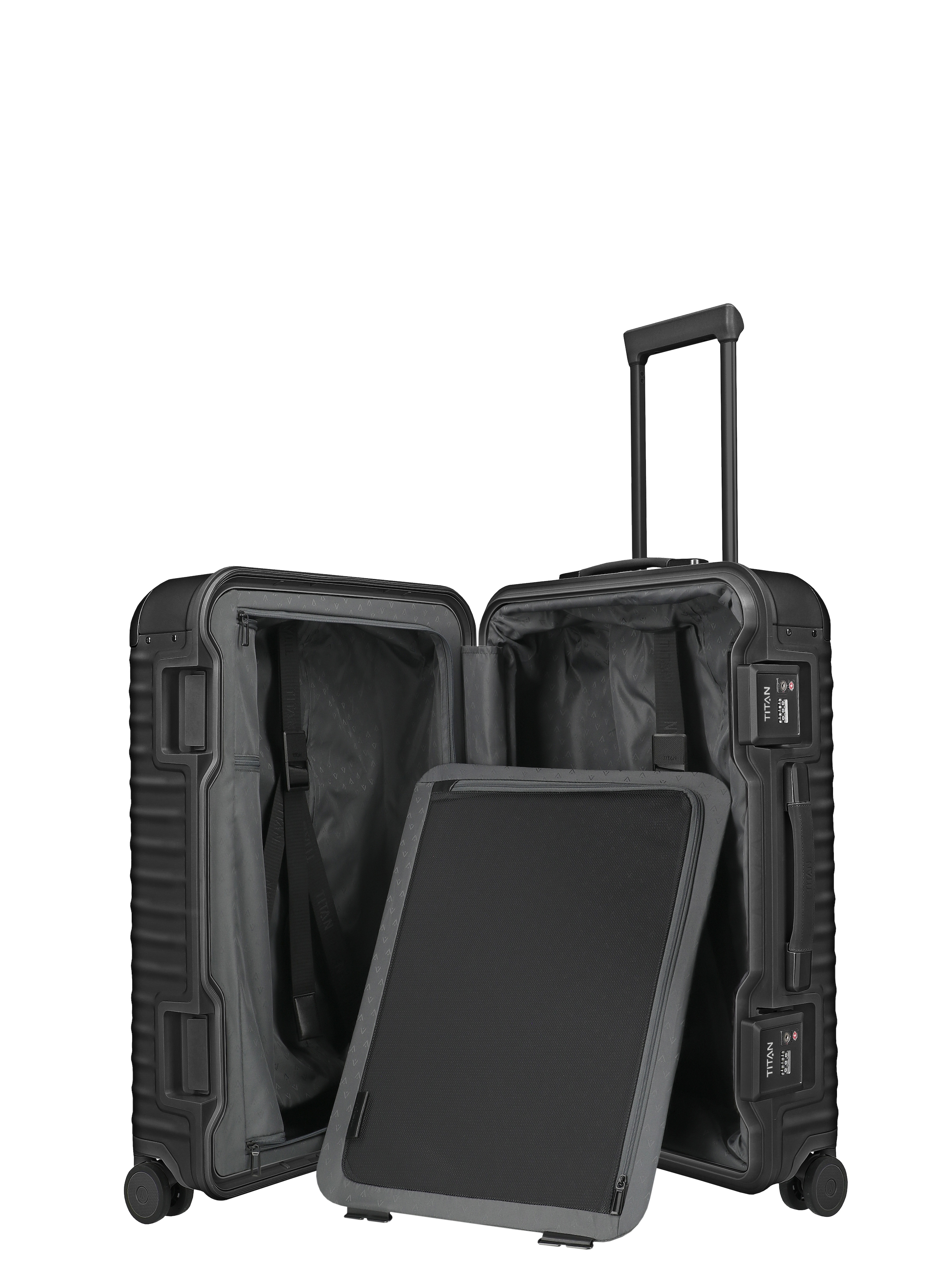 TITAN - Made in Germany Trolley »ETERNITY M+ Aluminium Reisekoffer Made in Germany« 81 l 4 Rollen 100 % aluminium, cadre intelligent et poignées en cuir véritable