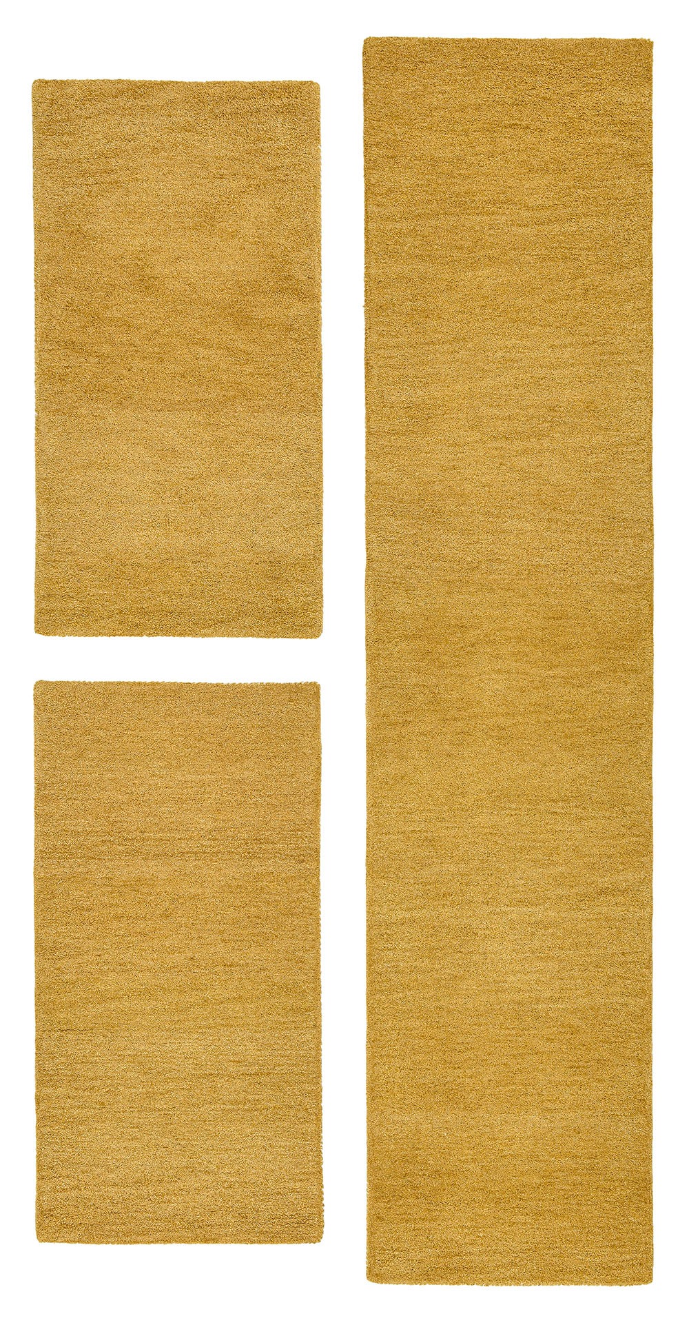 THEKO Bordure de lit »Gabbeh Uni, Handweb Teppich, meliert, reine Wolle« Höhe 14 mm 3 tlg. Bettvorleger, Uni-Farben, handgewebt, Läufer-Set, Schlafzimmer