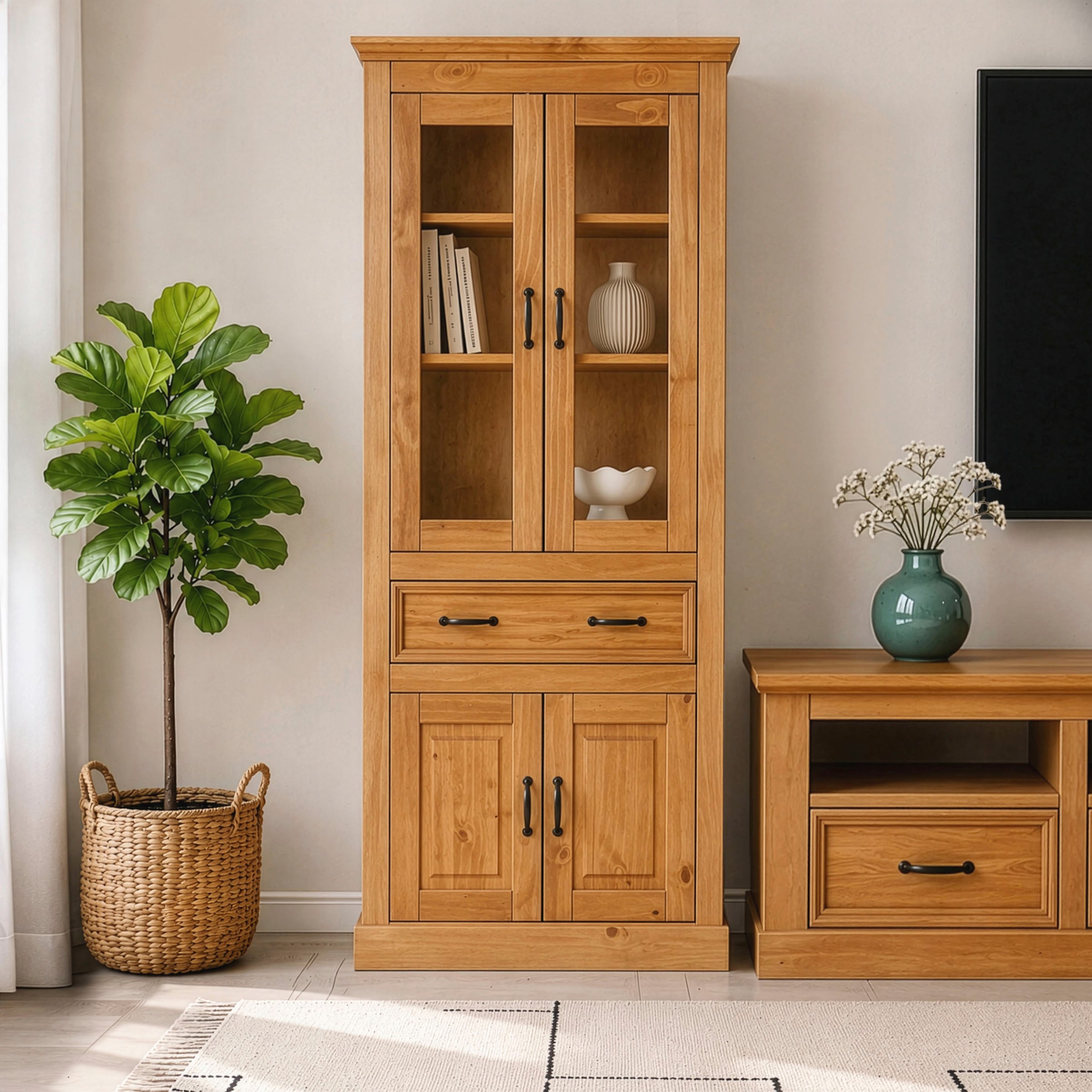 GOODproduct Vitrines »Selma Hochschrank mit 4 Türen, 2 davon mit Glaseinsatz und 1 Schublade« hauteur 180 cm (2 portes)