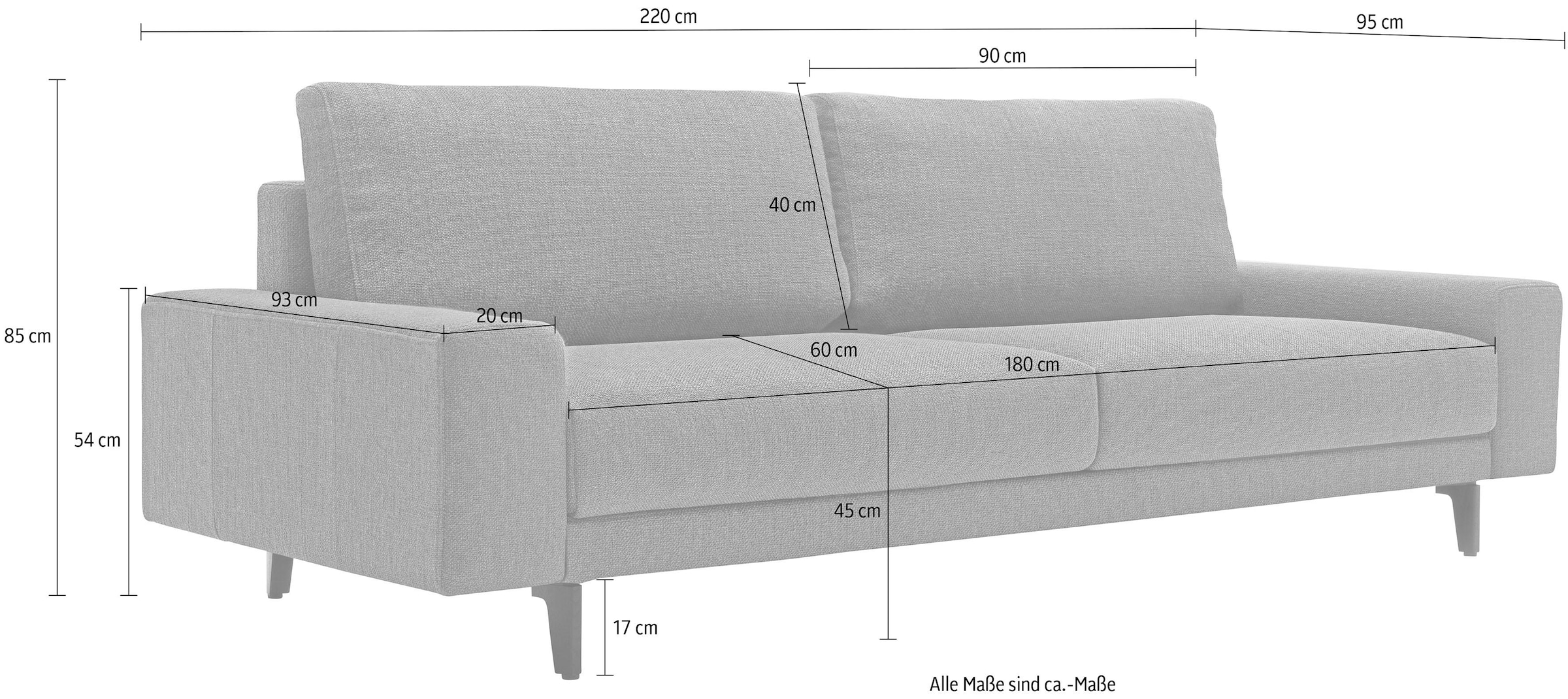 Creation BY ROLF BENZ 3-places »CR.450, Designsofa, Loungesofa« Accoudoir large bas, pieds en aluminium moulé couleur ombre grise, largeur 220 cm
