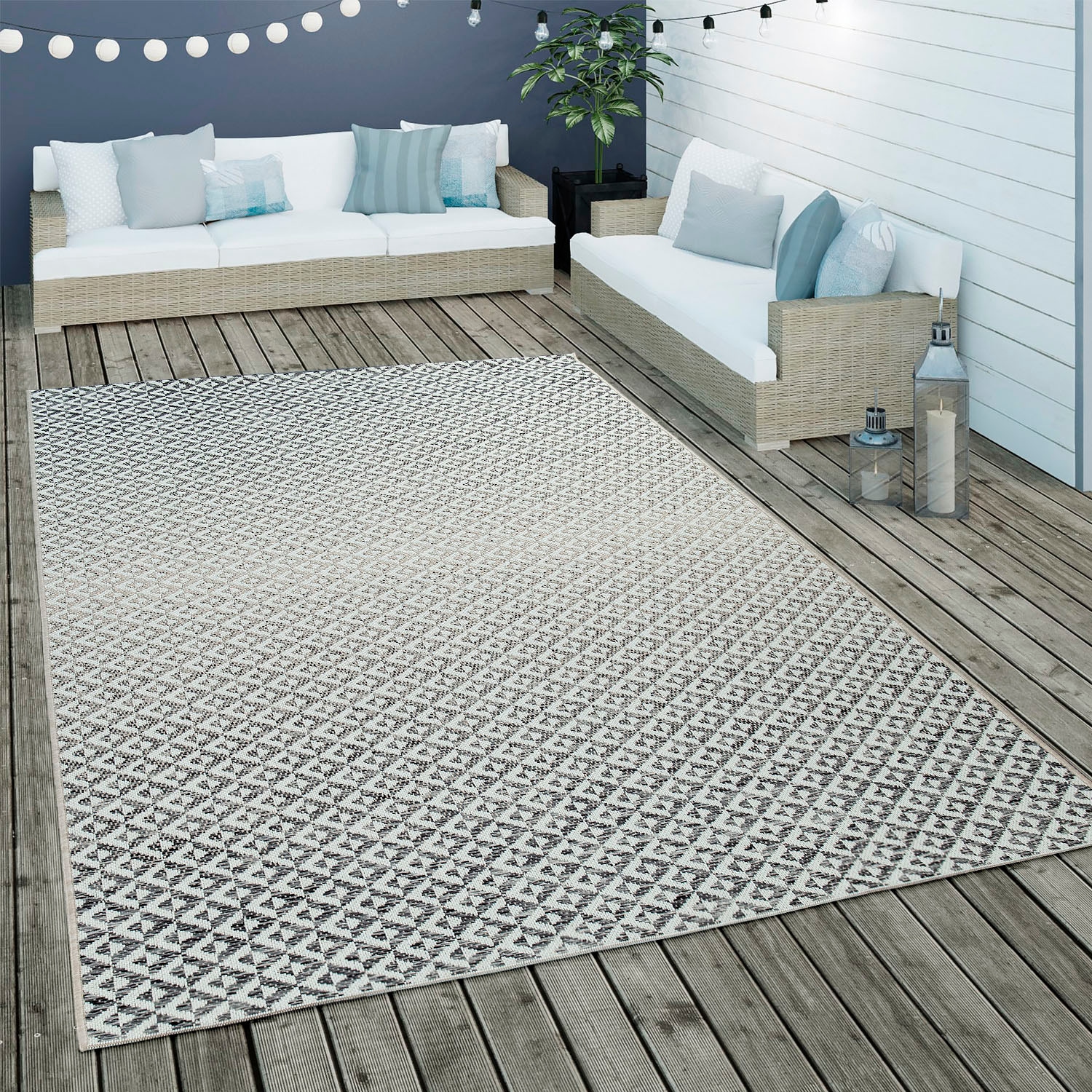 Paco Home Tapis »Kortrijk 745« Rectangulaire 4 mm Höhe Flachgewebe, modernes geometrisches Design, In- und Outdoor geeignet