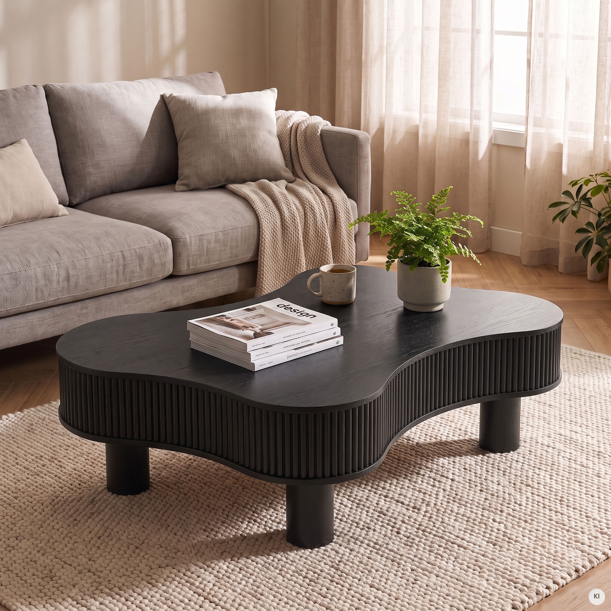 SalesFever Couchtisch »Wohnzimmertisch organisch mit Massivholz-Lamellen 115 x 75 cm« 1 Stk. tlg. Stilvoller & moderner Holztisch mit Echtholzfurnier