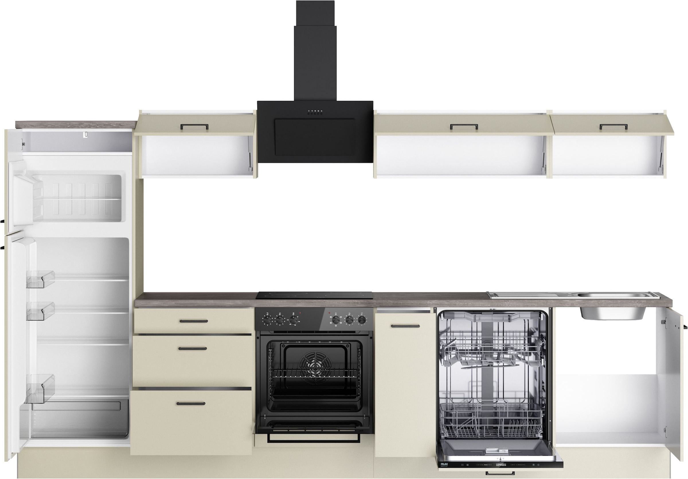 KOCHSTATION Kitchenette »KS-Sion« Breite 330 cm, neue Technik: OPTIsnap, wahlweise mit E-Geräten