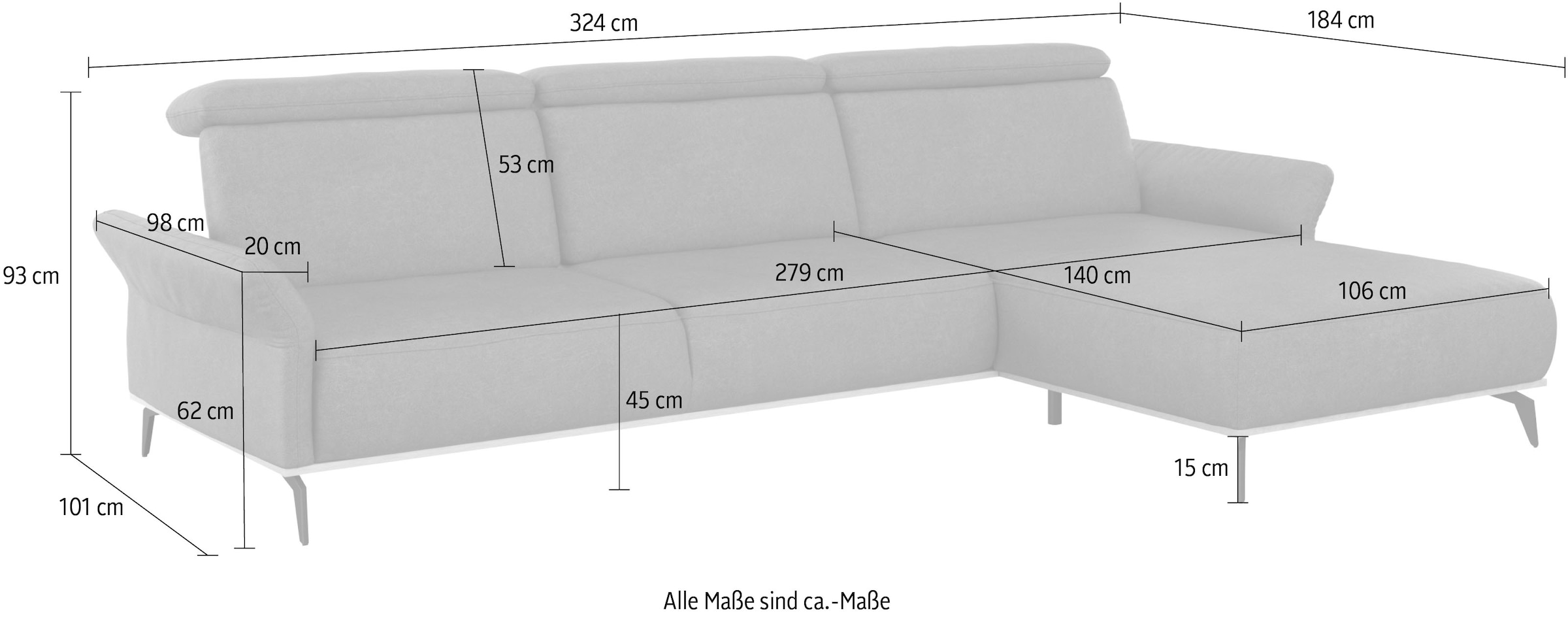 Home affaire Canapé d'angle »Fjord L-Form« massiv, wahlweise mit Armlehnfunktion, Kopf- Sitztiefenverstellung