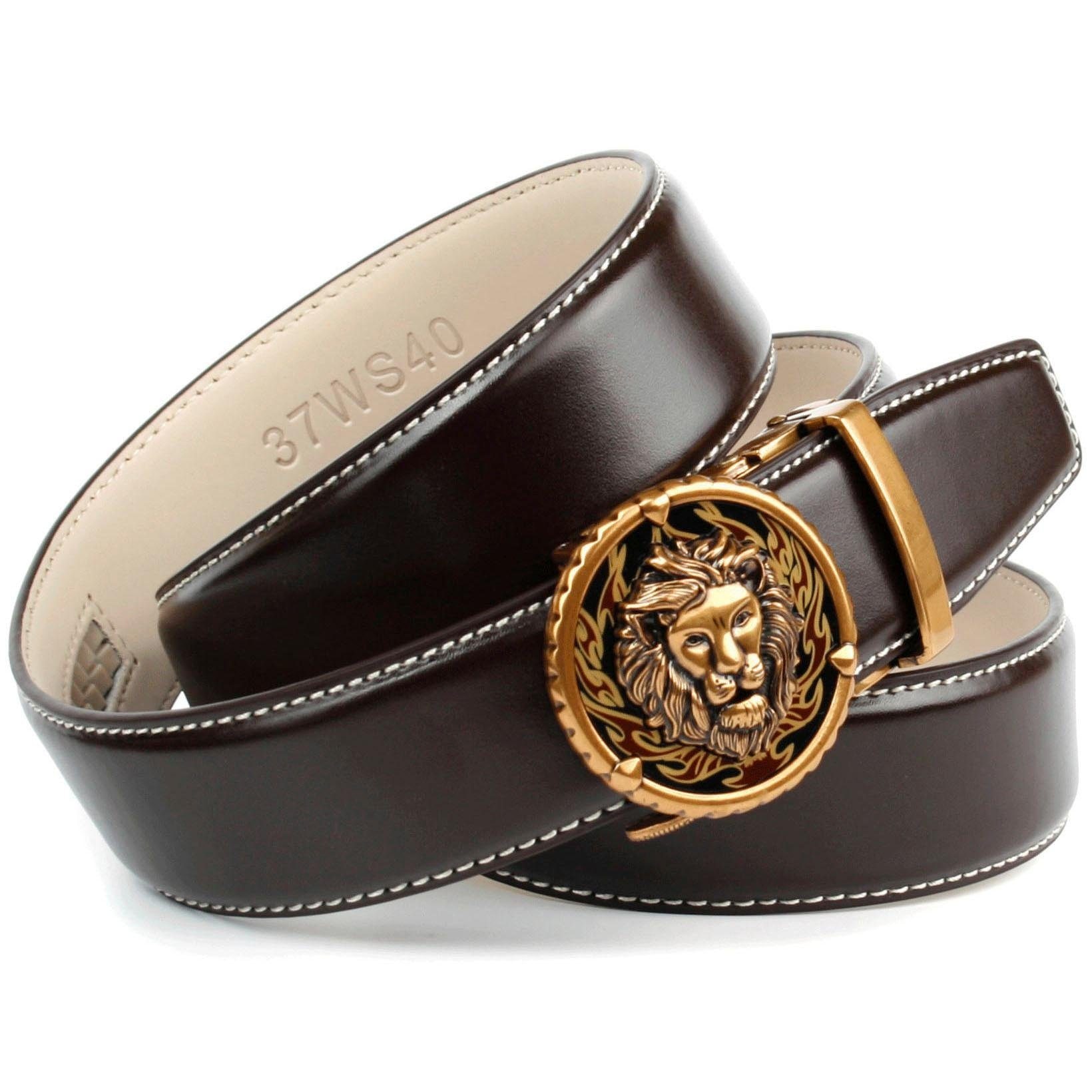 Anthoni Crown Ceinture en cuir in dunkelbraun mit Kontrast Stitching in weiss