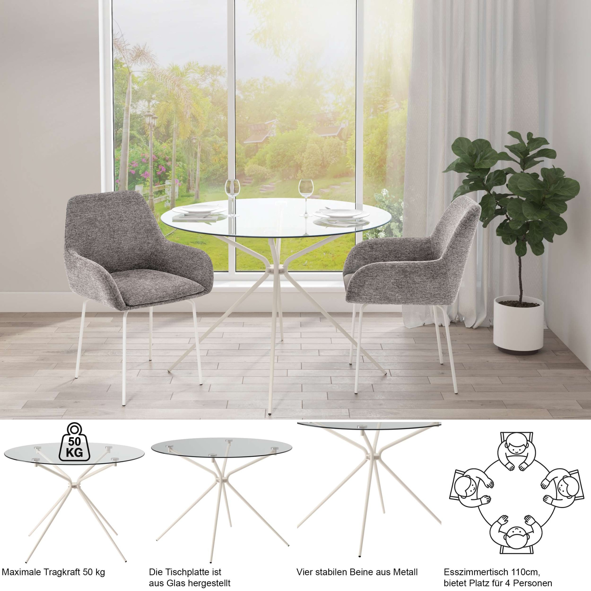 GOODproduct Esstisch »Silvi, TOPSELLER!« Esstisch, Glastisch, Küchentisch, OTTOs Choice,  rund, Ø110 cm, Metallgestell