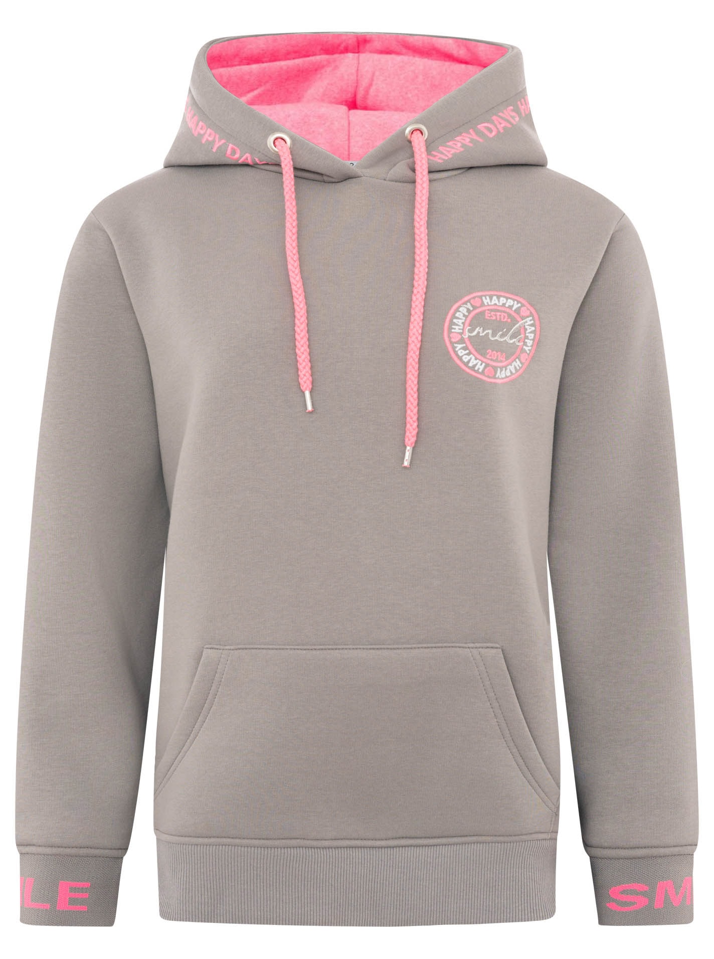 Zwillingsherz Hoodie »"Happy Days"«, gestickte pinke Details, Kapuze, Kordelzug, Tasche vorne, Rippbündchen
