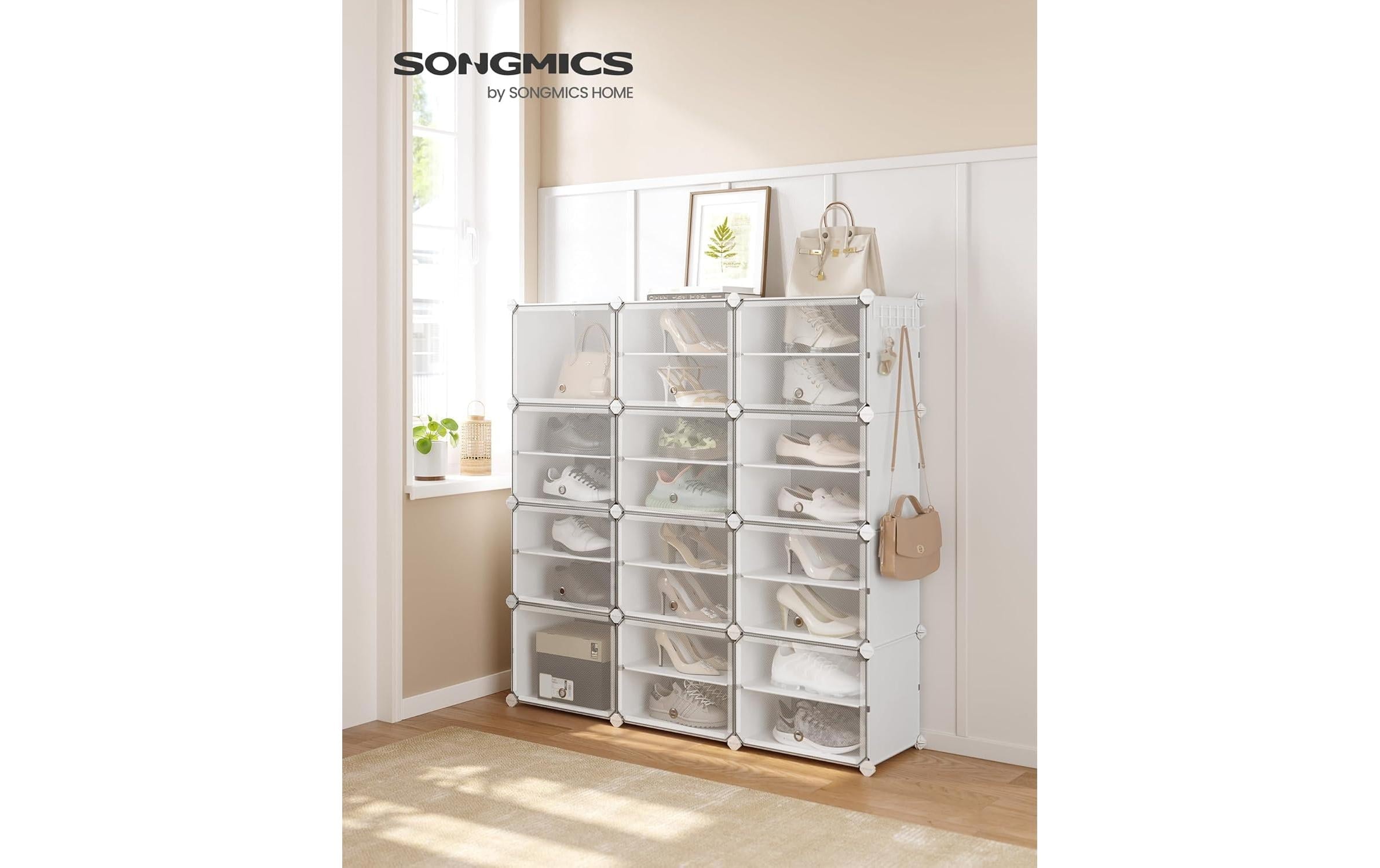SONGMICS Étagère à chaussures »31.2 x 124.4 cm,« Stapelbare Schuhboxen aus Kunststoff